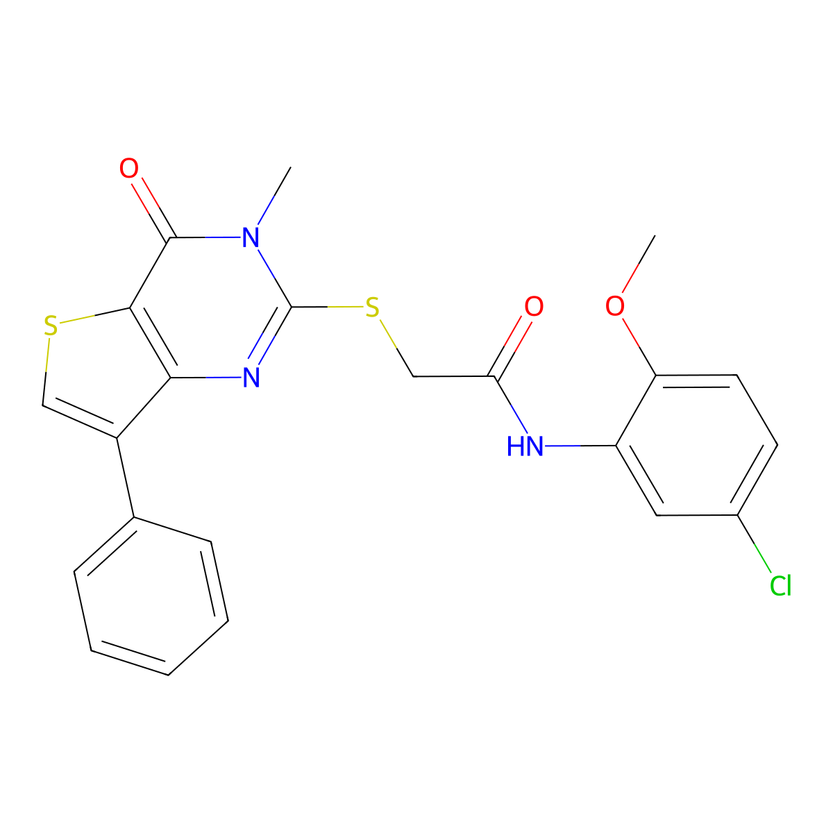N-(5-chloro-2-methoxyphenyl)-2-[(3-methyl-4-oxo-7-phenyl-3,4-dihydrothieno[3,2-d]pyrimidin-2-yl)sulfanyl]acetamide molecular structure, CAS 1040634-85-2