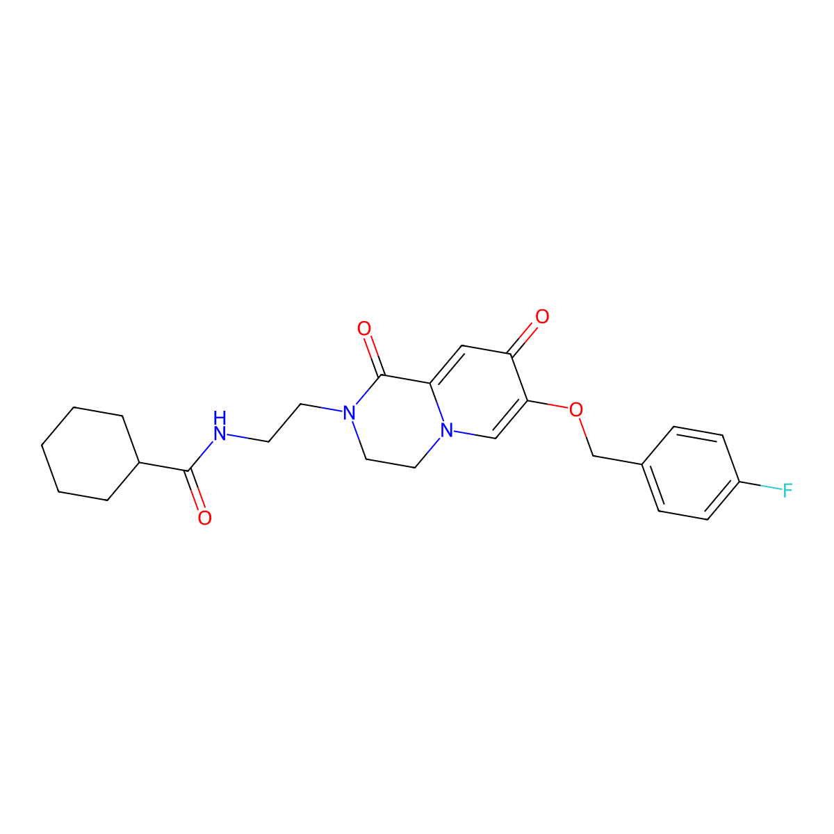 N-(2-{7-[(4-fluorophenyl)methoxy]-1,8-dioxo-1H,2H,3H,4H,8H-pyrido[1,2-a]pyrazin-2-yl}ethyl)cyclohexanecarboxamide molecular structure, CAS 1040634-86-3
