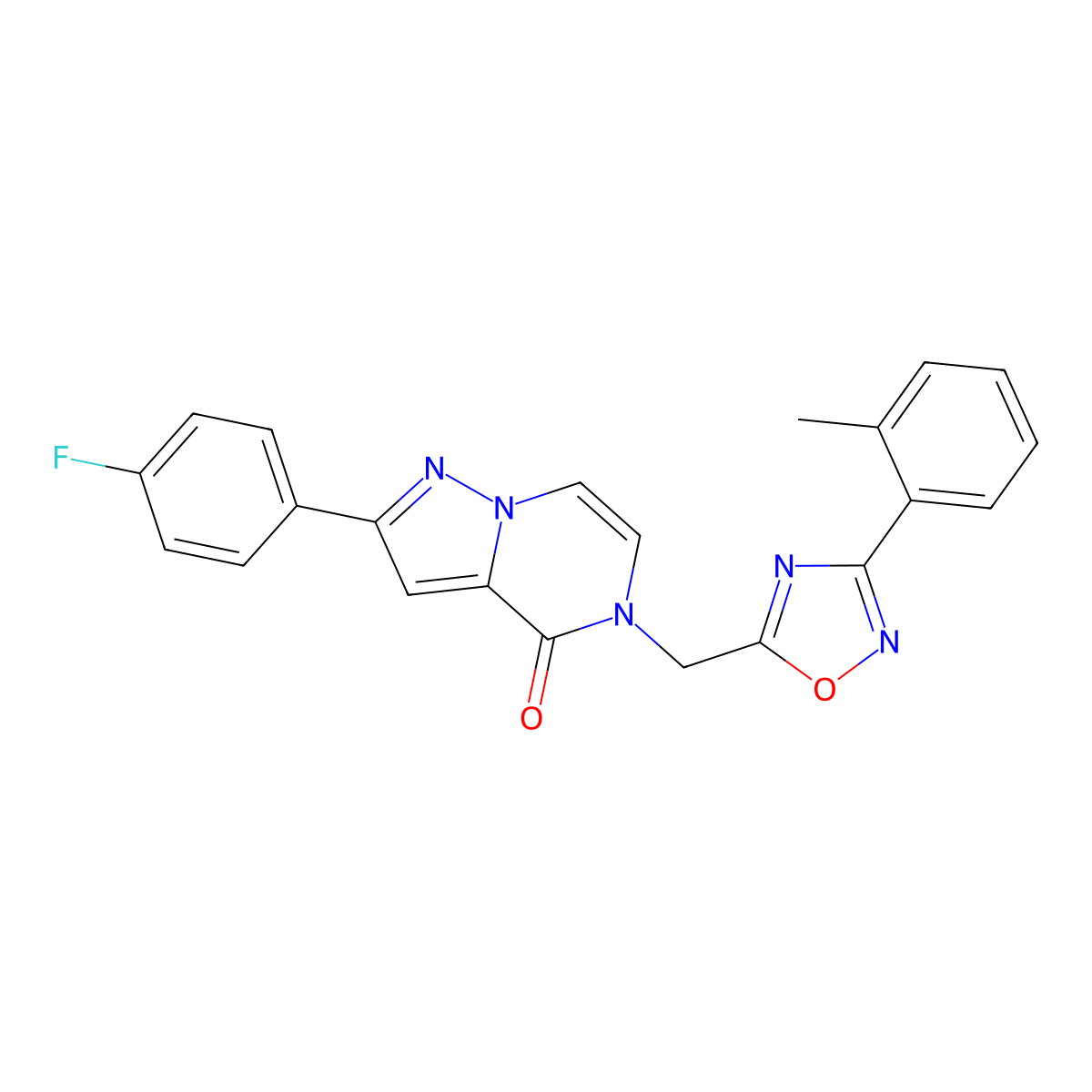 2-(4-fluorophenyl)-5-{[3-(2-methylphenyl)-1,2,4-oxadiazol-5-yl]methyl}-4H,5H-pyrazolo[1,5-a]pyrazin-4-one molecular structure, CAS 1040634-88-5