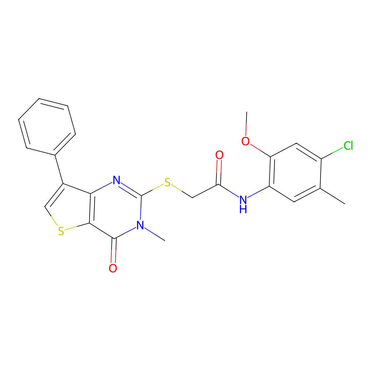 N-(4-chloro-2-methoxy-5-methylphenyl)-2-[(3-methyl-4-oxo-7-phenyl-3,4-dihydrothieno[3,2-d]pyrimidin-2-yl)thio]acetamide molecular structure, CAS 1040634-93-2