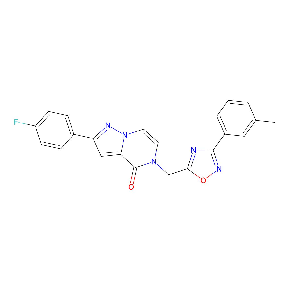 2-(4-fluorophenyl)-5-{[3-(3-methylphenyl)-1,2,4-oxadiazol-5-yl]methyl}-4H,5H-pyrazolo[1,5-a]pyrazin-4-one molecular structure, CAS 1040634-96-5