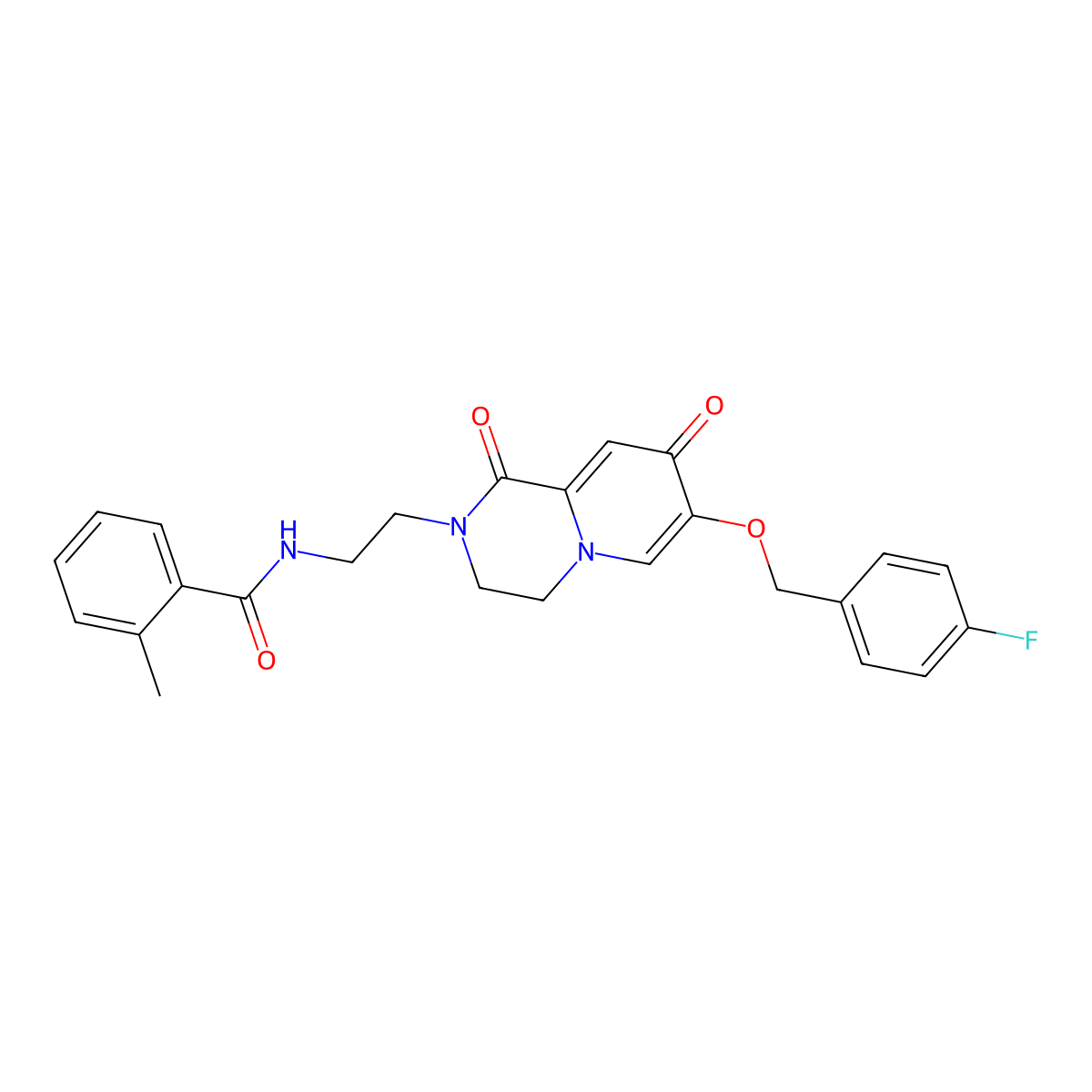 N-(2-(7-((4-fluorobenzyl)oxy)-1,8-dioxo-3,4-dihydro-1H-pyrido[1,2-a]pyrazin-2(8H)-yl)ethyl)-2-methylbenzamide molecular structure, CAS 1040635-02-6