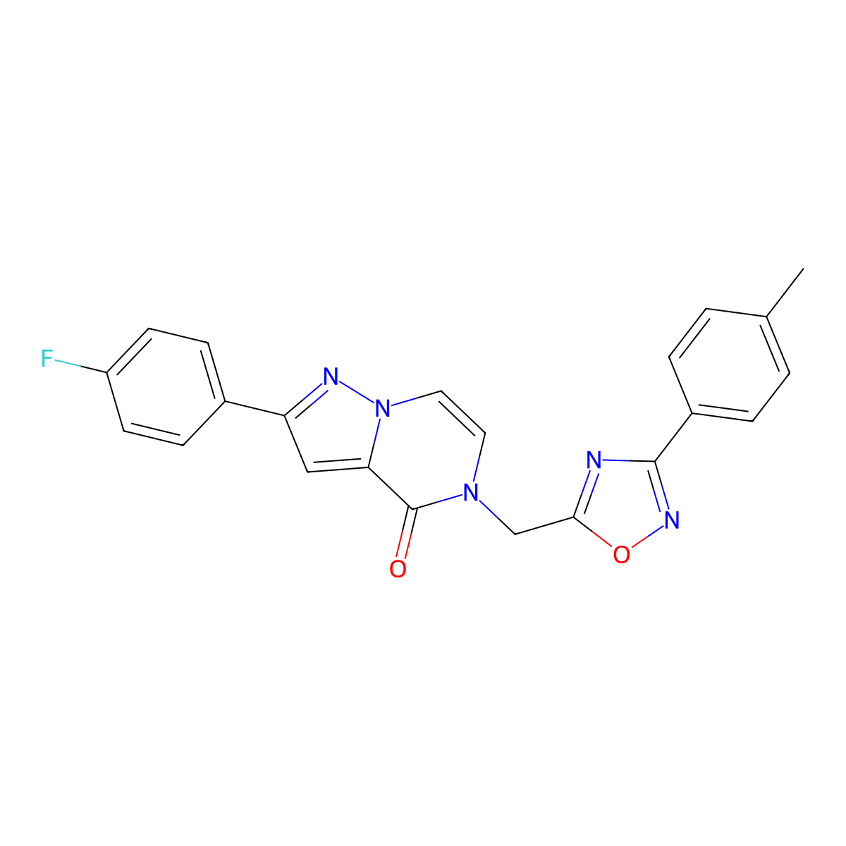 2-(4-fluorophenyl)-5-{[3-(4-methylphenyl)-1,2,4-oxadiazol-5-yl]methyl}-4H,5H-pyrazolo[1,5-a]pyrazin-4-one molecular structure, CAS 1040635-04-8