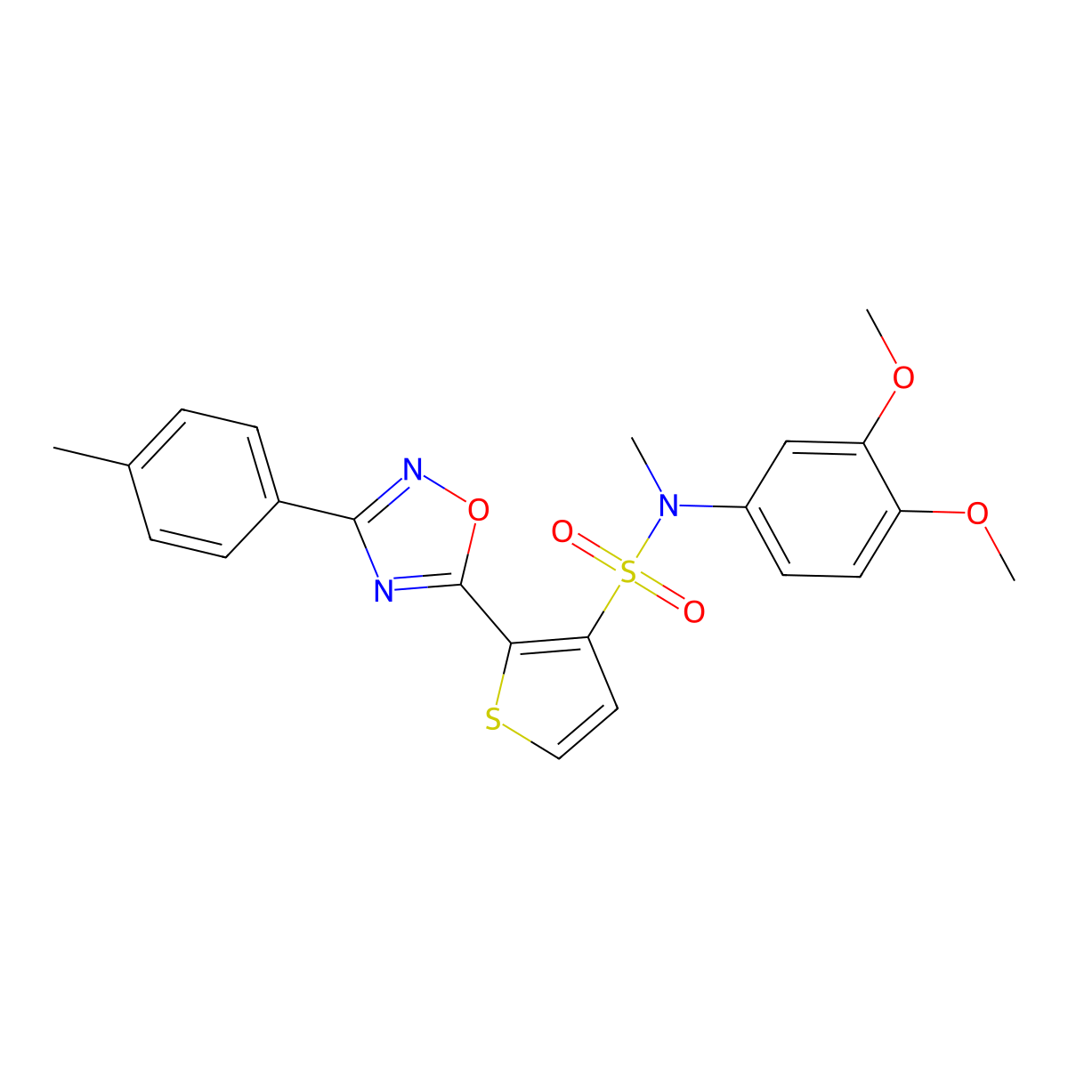 N-(3,4-dimethoxyphenyl)-N-methyl-2-[3-(4-methylphenyl)-1,2,4-oxadiazol-5-yl]thiophene-3-sulfonamide molecular structure, CAS 1040635-11-7