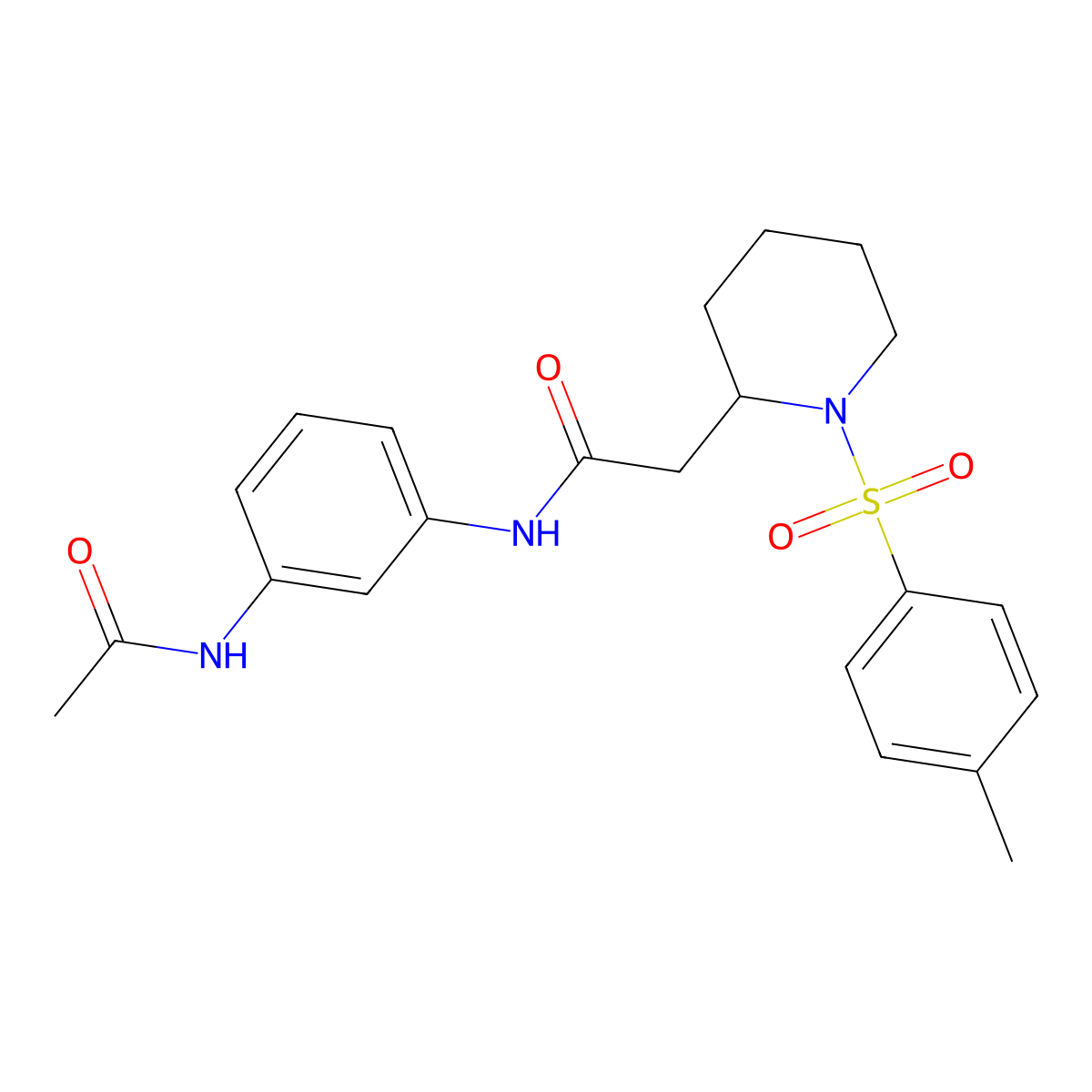 N-(3-acetamidophenyl)-2-(1-tosylpiperidin-2-yl)acetamide molecular structure, CAS 1040635-13-9
