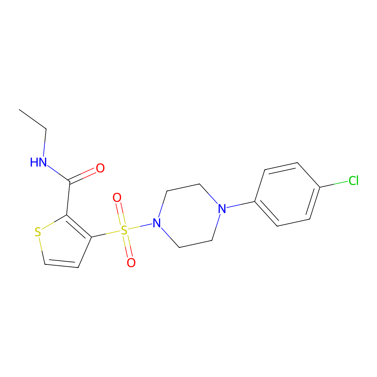 3-{[4-(4-chlorophenyl)piperazin-1-yl]sulfonyl}-N-ethylthiophene-2-carboxamide molecular structure, CAS 1040635-15-1