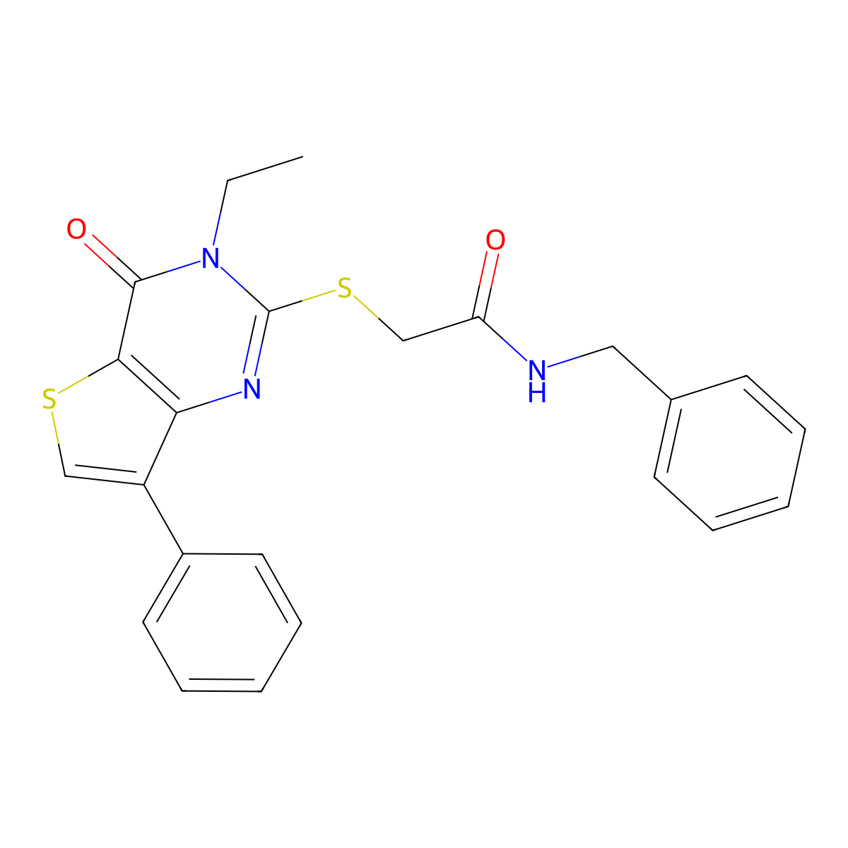 N-benzyl-2-[(3-ethyl-4-oxo-7-phenyl-3,4-dihydrothieno[3,2-d]pyrimidin-2-yl)thio]acetamide molecular structure, CAS 1040635-17-3