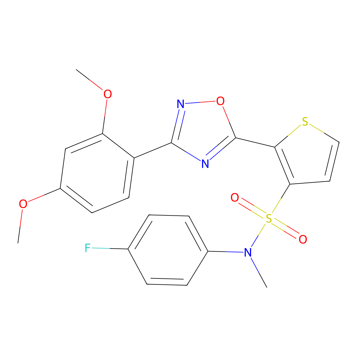 2-[3-(2,4-dimethoxyphenyl)-1,2,4-oxadiazol-5-yl]-N-(4-fluorophenyl)-N-methylthiophene-3-sulfonamide molecular structure, CAS 1040635-19-5