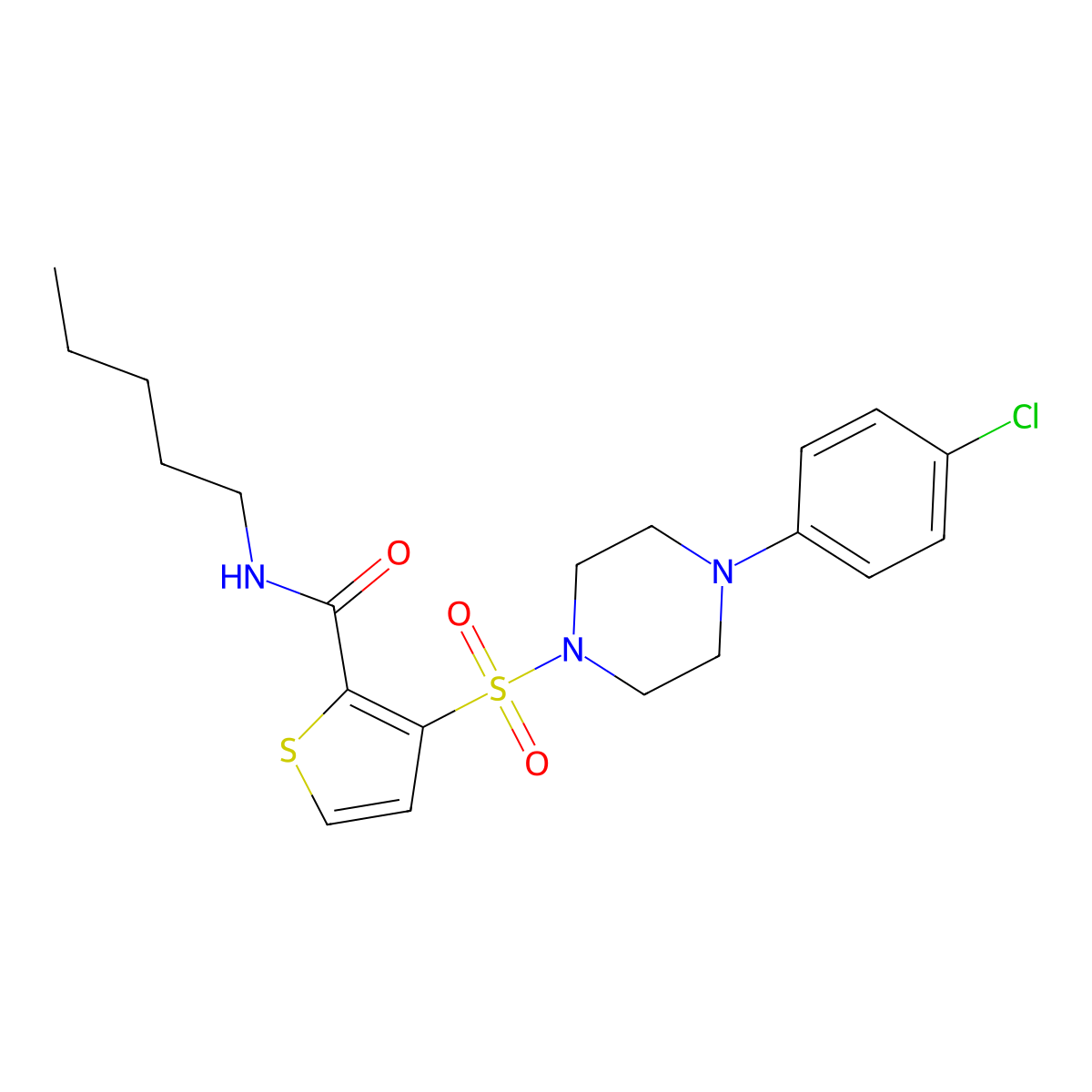 3-{[4-(4-chlorophenyl)piperazin-1-yl]sulfonyl}-N-pentylthiophene-2-carboxamide molecular structure, CAS 1040635-23-1