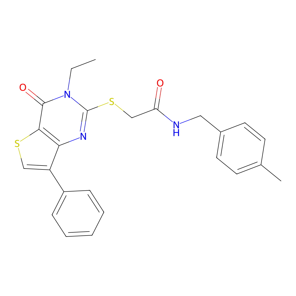 2-[(3-ethyl-4-oxo-7-phenyl-3,4-dihydrothieno[3,2-d]pyrimidin-2-yl)thio]-N-(4-methylbenzyl)acetamide molecular structure, CAS 1040635-25-3