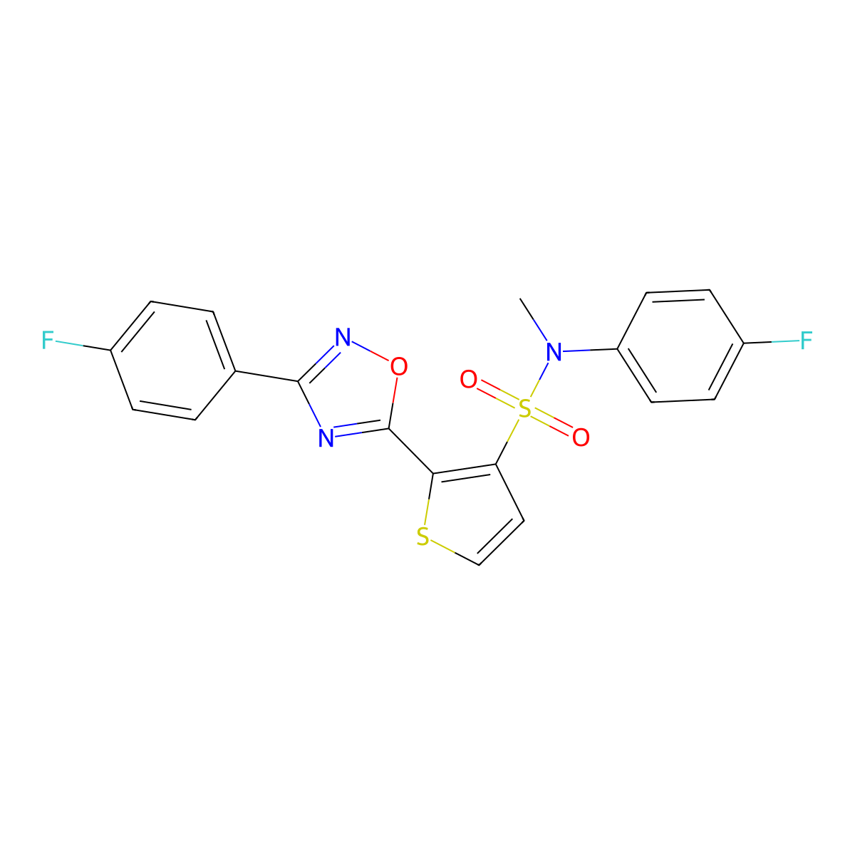 N-(4-fluorophenyl)-2-[3-(4-fluorophenyl)-1,2,4-oxadiazol-5-yl]-N-methylthiophene-3-sulfonamide molecular structure, CAS 1040635-27-5
