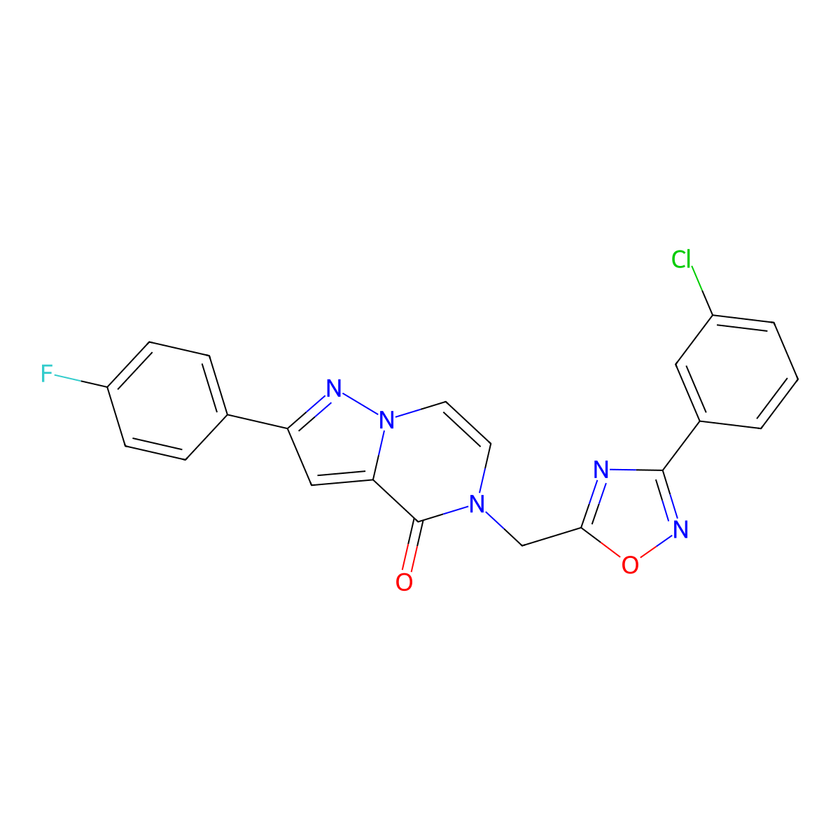 5-{[3-(3-chlorophenyl)-1,2,4-oxadiazol-5-yl]methyl}-2-(4-fluorophenyl)-4H,5H-pyrazolo[1,5-a]pyrazin-4-one molecular structure, CAS 1040635-28-6