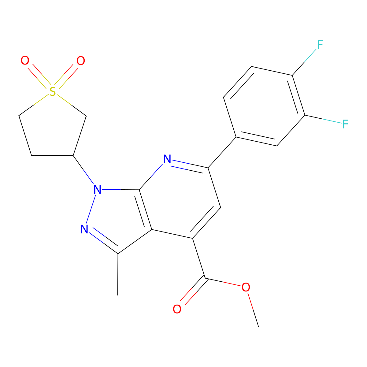 methyl 6-(3,4-difluorophenyl)-1-(1,1-dioxidotetrahydrothiophen-3-yl)-3-methyl-1H-pyrazolo[3,4-b]pyridine-4-carboxylate molecular structure, CAS 1040635-34-4