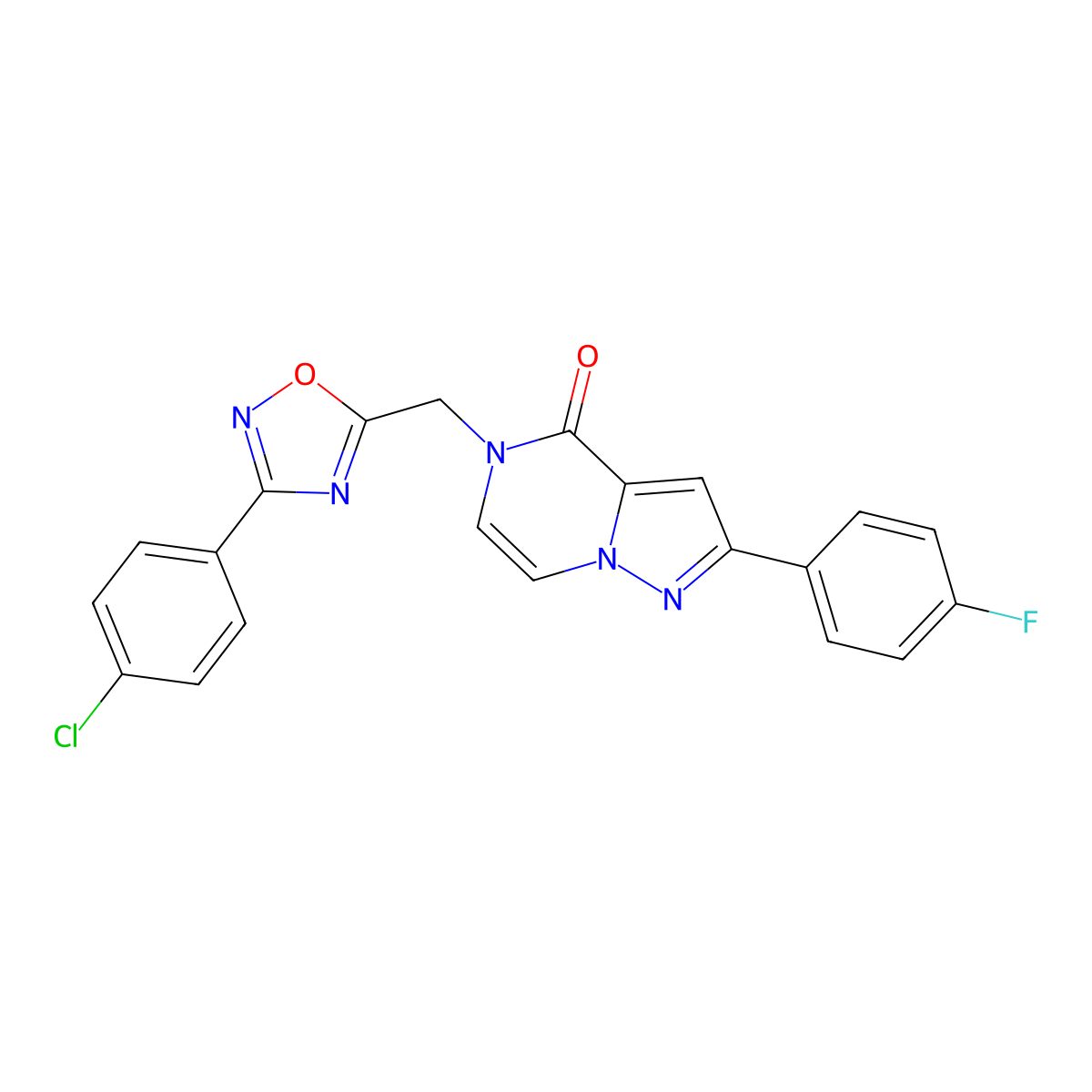 5-{[3-(4-chlorophenyl)-1,2,4-oxadiazol-5-yl]methyl}-2-(4-fluorophenyl)-4H,5H-pyrazolo[1,5-a]pyrazin-4-one molecular structure, CAS 1040635-36-6
