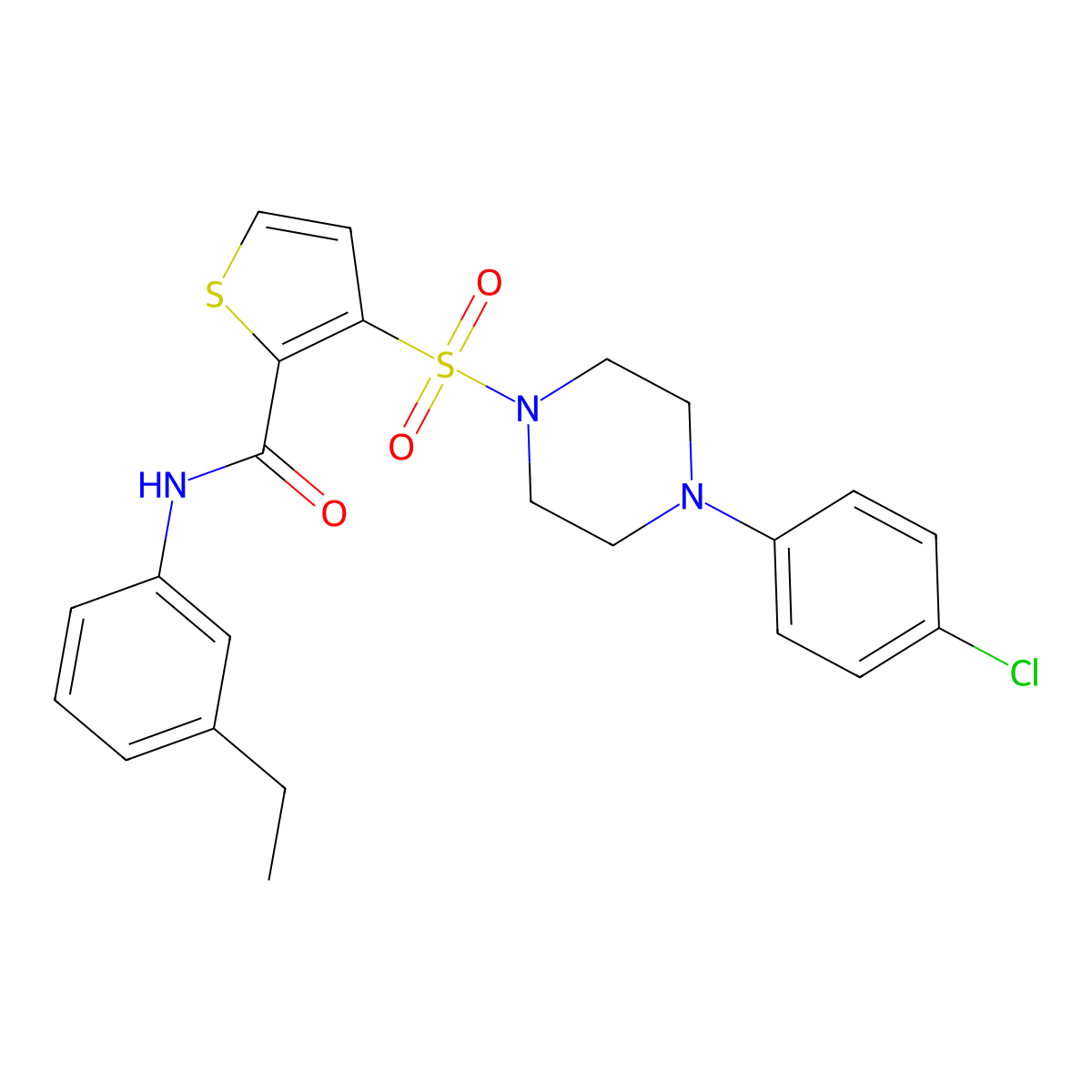 3-{[4-(4-chlorophenyl)piperazin-1-yl]sulfonyl}-N-(3-ethylphenyl)thiophene-2-carboxamide molecular structure, CAS 1040635-39-9