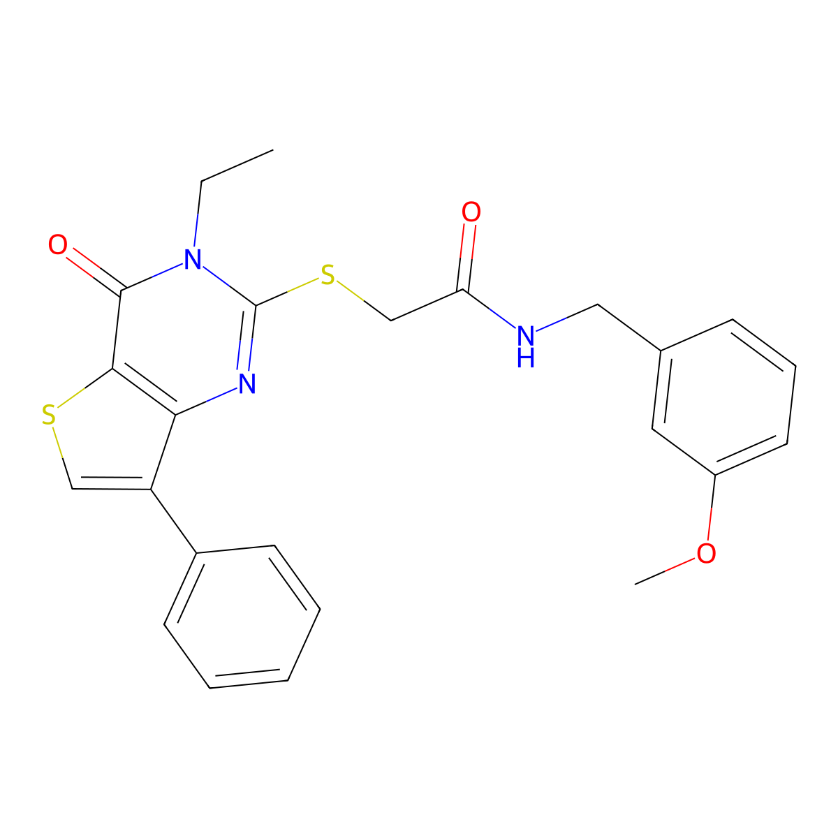 2-[(3-ethyl-4-oxo-7-phenyl-3,4-dihydrothieno[3,2-d]pyrimidin-2-yl)thio]-N-(3-methoxybenzyl)acetamide molecular structure, CAS 1040635-41-3