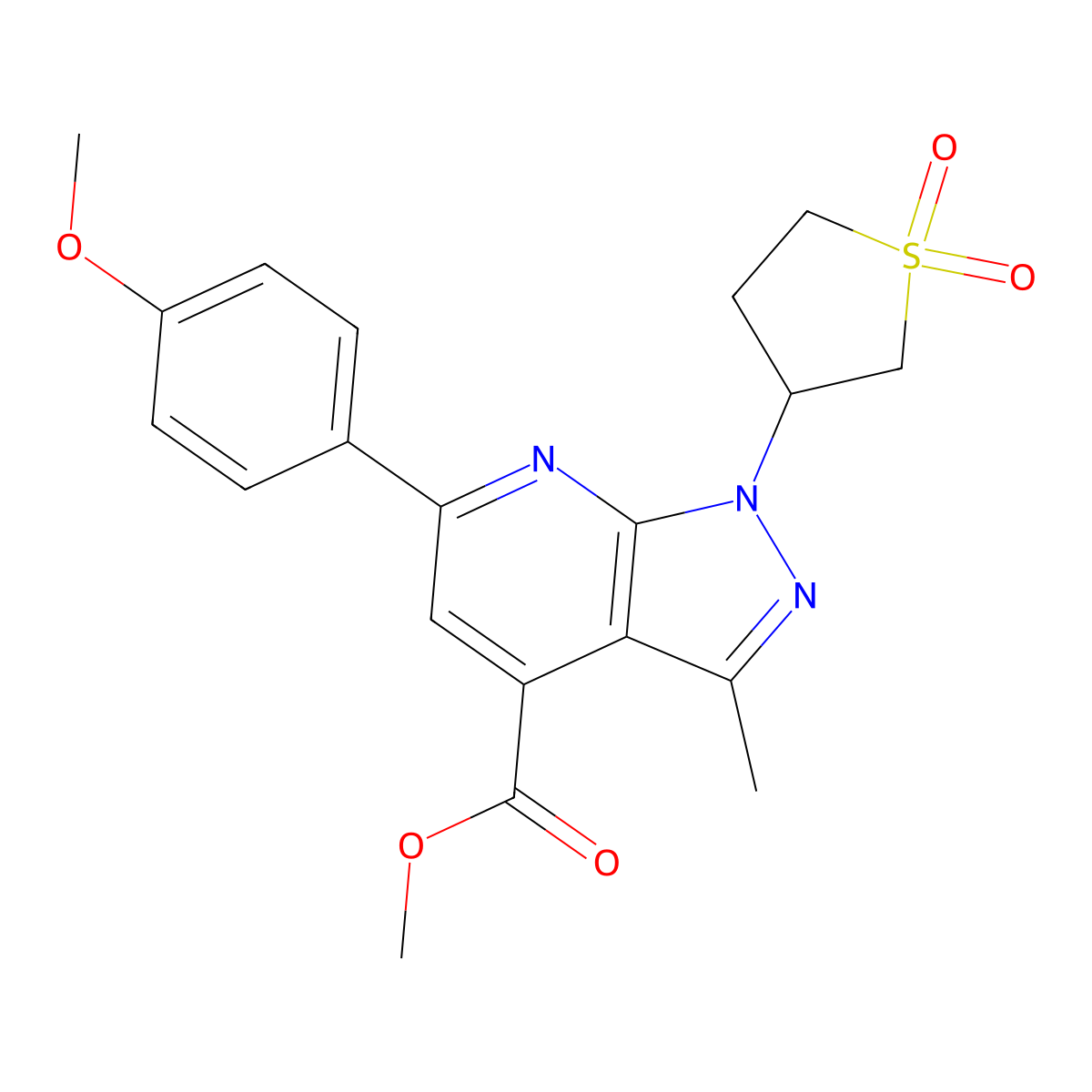 methyl 1-(1,1-dioxidotetrahydrothiophen-3-yl)-6-(4-methoxyphenyl)-3-methyl-1H-pyrazolo[3,4-b]pyridine-4-carboxylate molecular structure, CAS 1040635-42-4