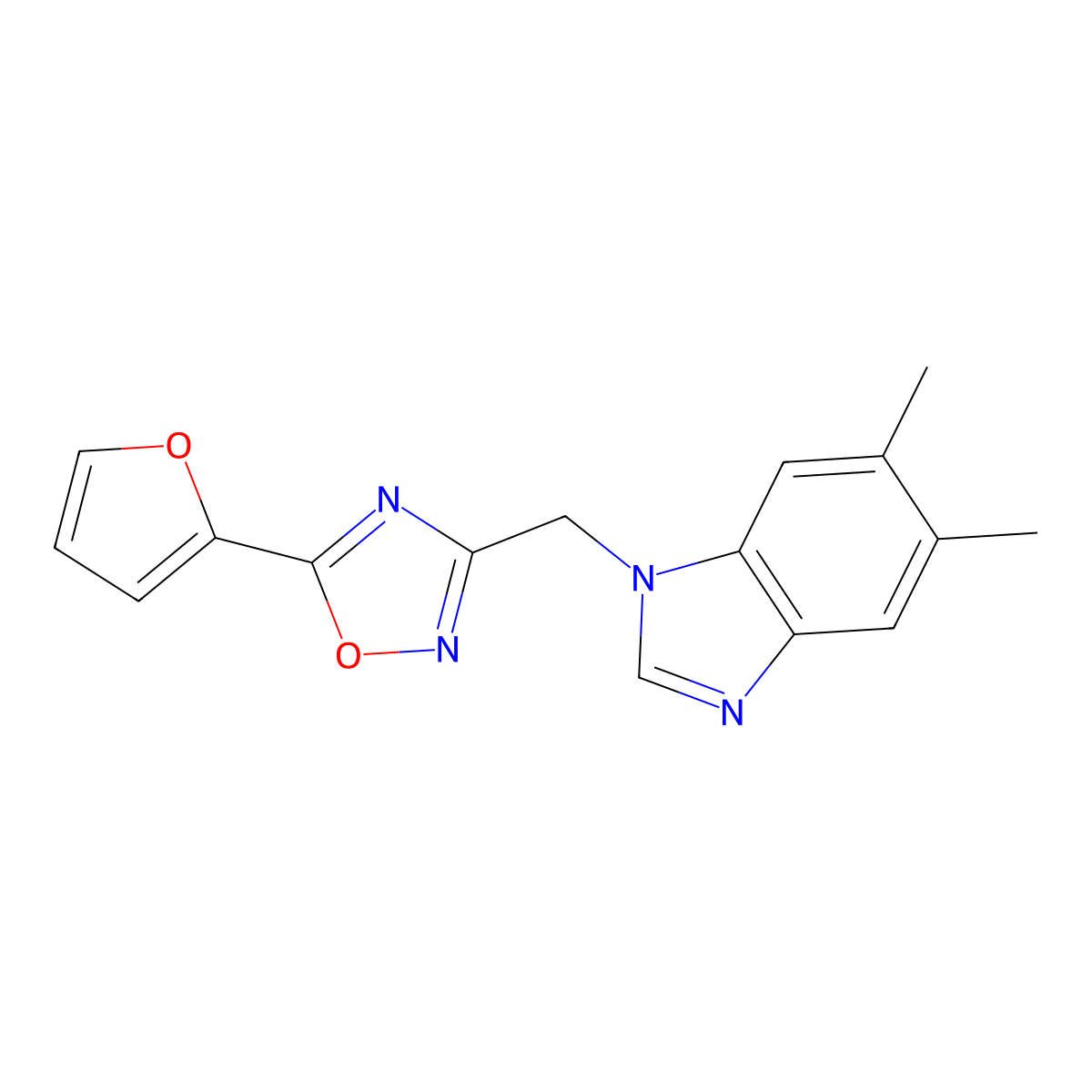 1-{[5-(furan-2-yl)-1,2,4-oxadiazol-3-yl]methyl}-5,6-dimethyl-1H-1,3-benzodiazole molecular structure, CAS 1040635-45-7