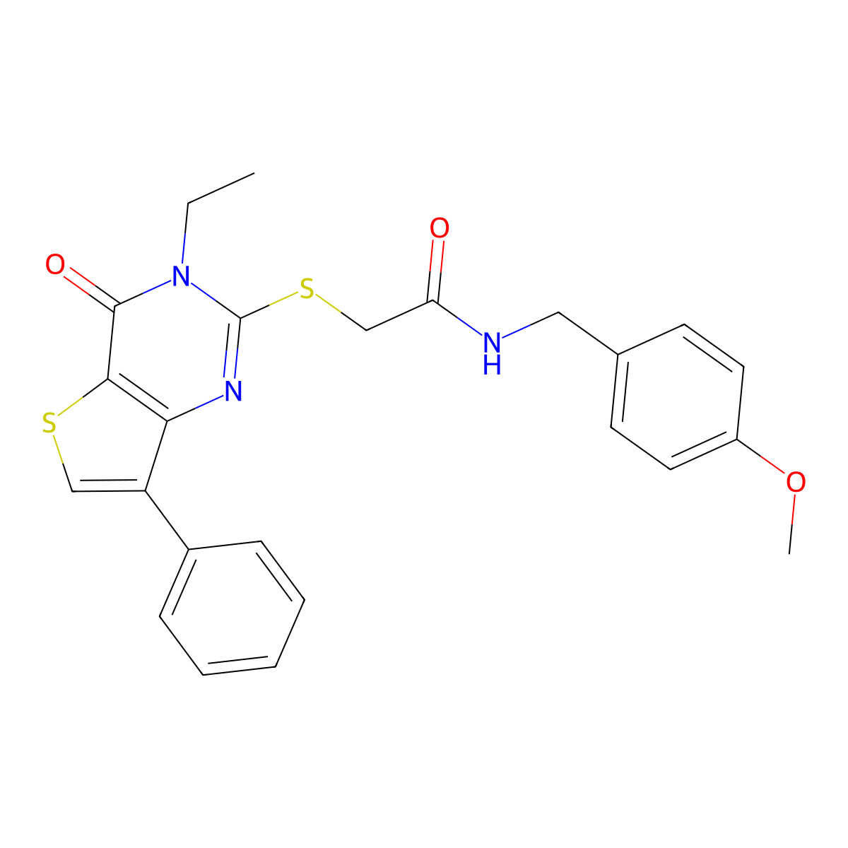 2-[(3-ethyl-4-oxo-7-phenyl-3,4-dihydrothieno[3,2-d]pyrimidin-2-yl)thio]-N-(4-methoxybenzyl)acetamide molecular structure, CAS 1040635-49-1