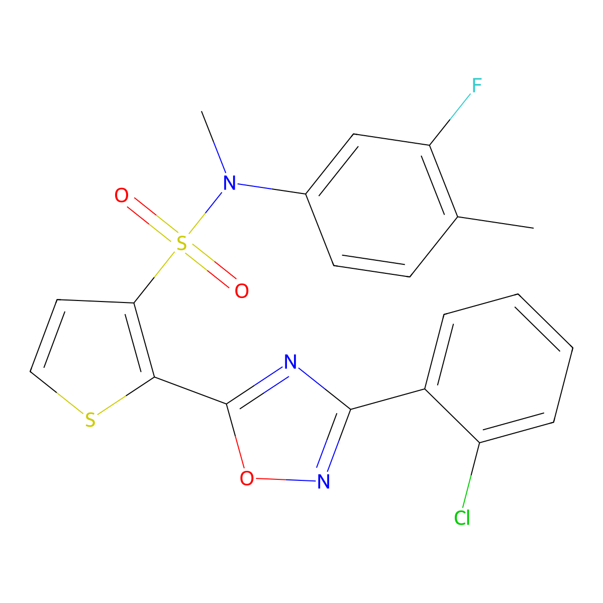 2-[3-(2-chlorophenyl)-1,2,4-oxadiazol-5-yl]-N-(3-fluoro-4-methylphenyl)-N-methylthiophene-3-sulfonamide molecular structure, CAS 1040635-51-5