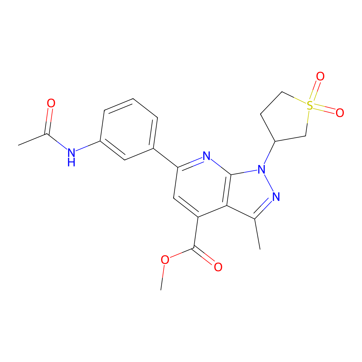methyl 6-(3-acetamidophenyl)-1-(1,1-dioxidotetrahydrothiophen-3-yl)-3-methyl-1H-pyrazolo[3,4-b]pyridine-4-carboxylate molecular structure, CAS 1040635-58-2
