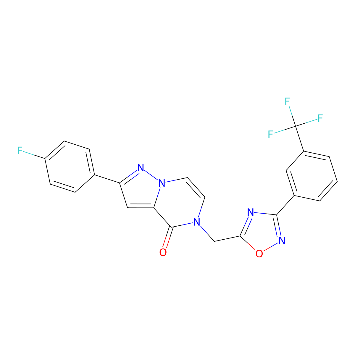 2-(4-fluorophenyl)-5-({3-[3-(trifluoromethyl)phenyl]-1,2,4-oxadiazol-5-yl}methyl)-4H,5H-pyrazolo[1,5-a]pyrazin-4-one molecular structure, CAS 1040635-59-3