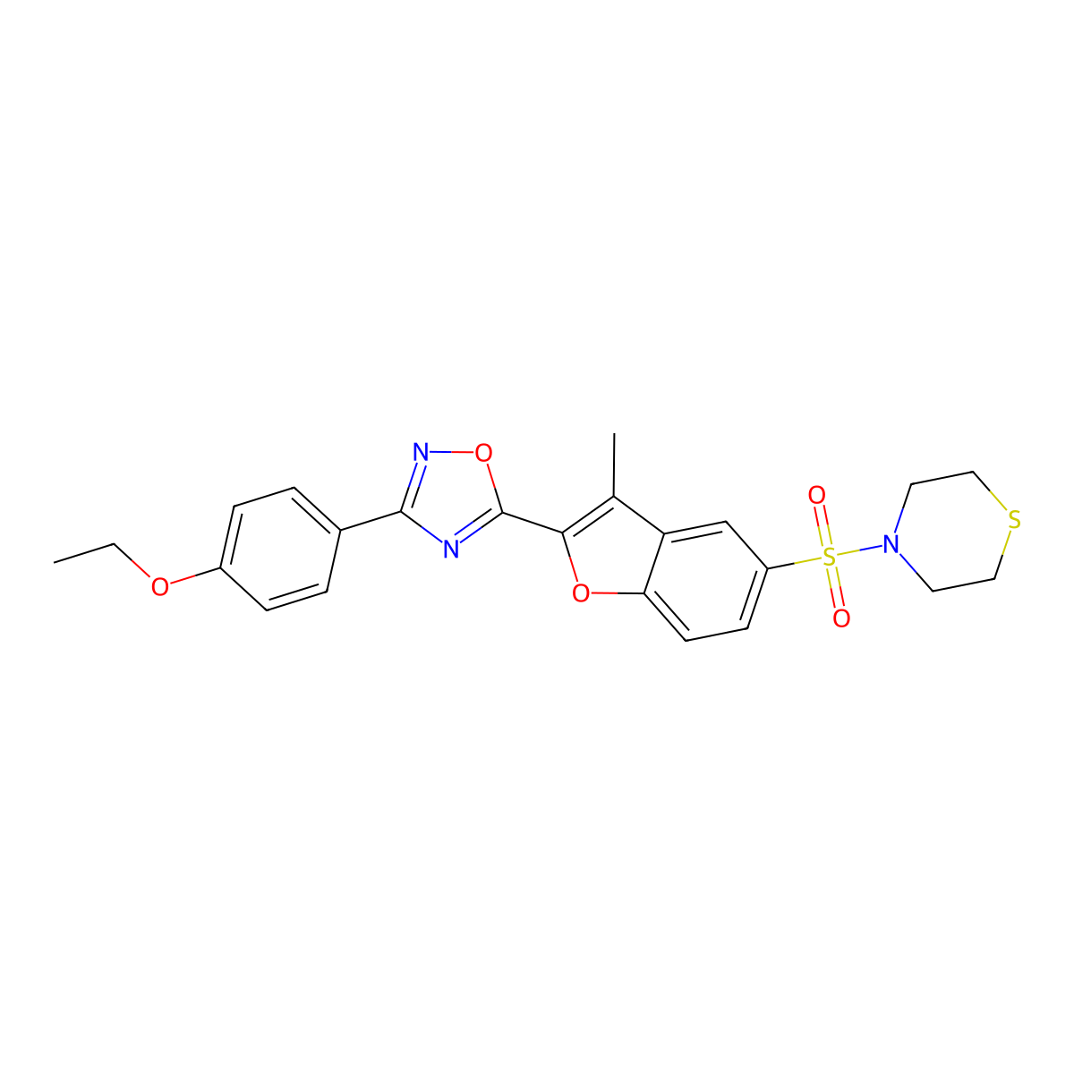 4-({2-[3-(4-Ethoxyphenyl)-1,2,4-oxadiazol-5-yl]-3-methyl-1-benzofuran-5-yl}sulfonyl)thiomorpholine molecular structure, CAS 1040635-63-9