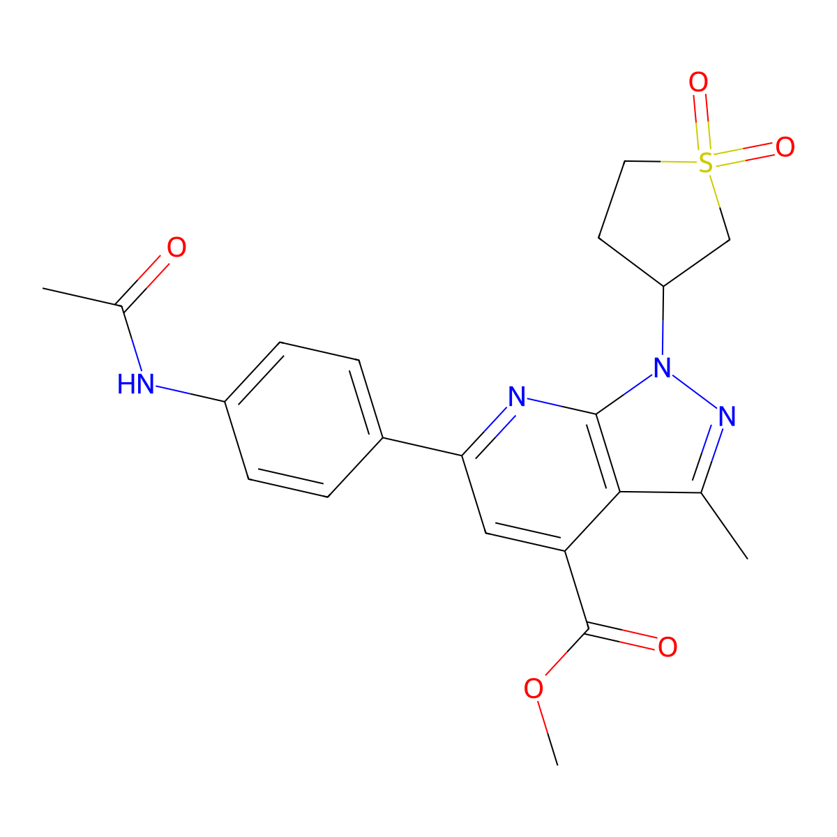 methyl 6-(4-acetamidophenyl)-1-(1,1-dioxidotetrahydrothiophen-3-yl)-3-methyl-1H-pyrazolo[3,4-b]pyridine-4-carboxylate molecular structure, CAS 1040635-66-2