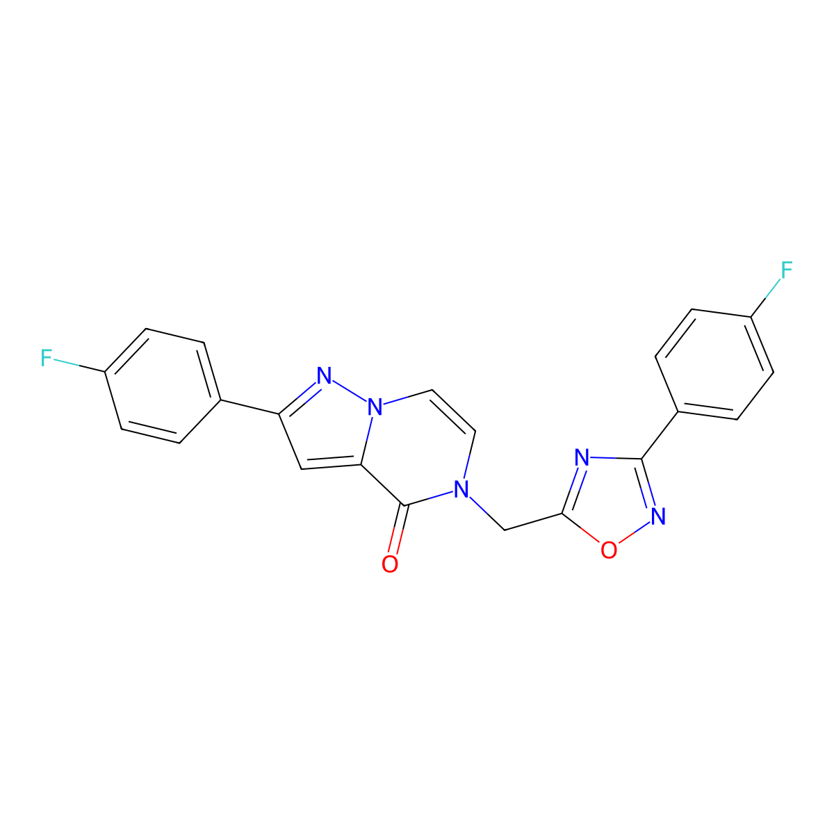 2-(4-fluorophenyl)-5-{[3-(4-fluorophenyl)-1,2,4-oxadiazol-5-yl]methyl}-4H,5H-pyrazolo[1,5-a]pyrazin-4-one molecular structure, CAS 1040635-67-3