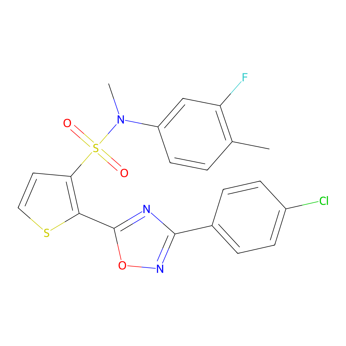 2-[3-(4-chlorophenyl)-1,2,4-oxadiazol-5-yl]-N-(3-fluoro-4-methylphenyl)-N-methylthiophene-3-sulfonamide molecular structure, CAS 1040635-68-4