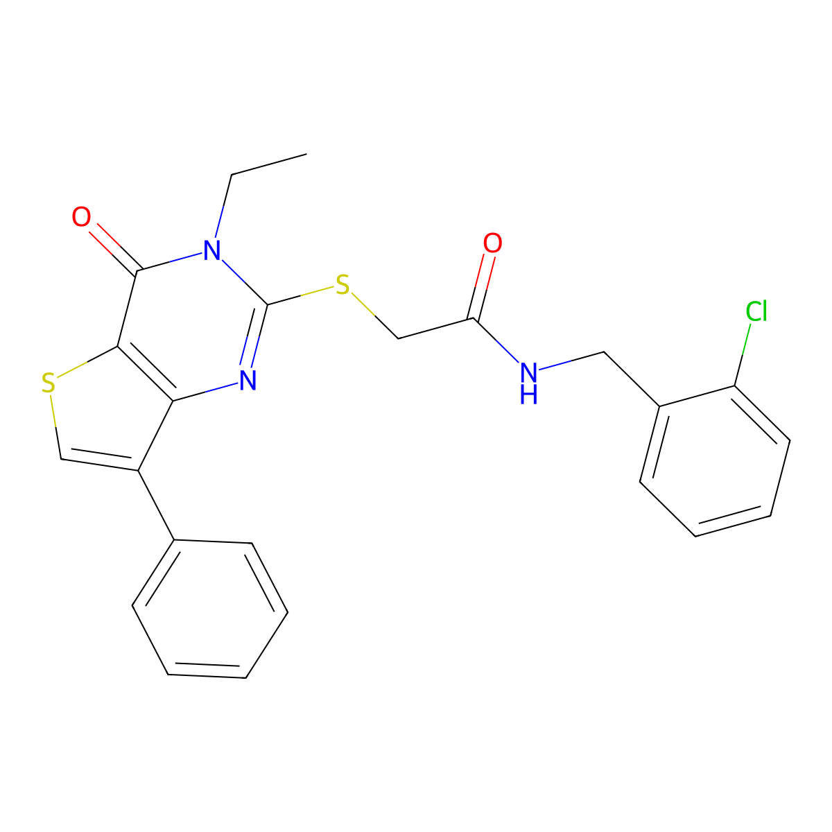 N-(2-chlorobenzyl)-2-[(3-ethyl-4-oxo-7-phenyl-3,4-dihydrothieno[3,2-d]pyrimidin-2-yl)sulfanyl]acetamide molecular structure, CAS 1040635-73-1