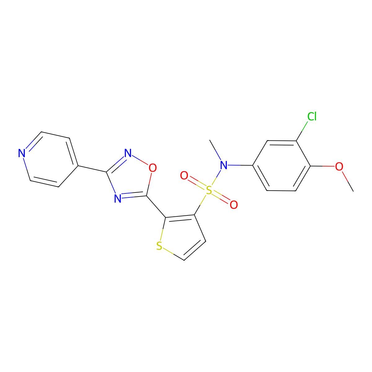 N-(3-chloro-4-methoxyphenyl)-N-methyl-2-[3-(pyridin-4-yl)-1,2,4-oxadiazol-5-yl]thiophene-3-sulfonamide molecular structure, CAS 1040635-76-4