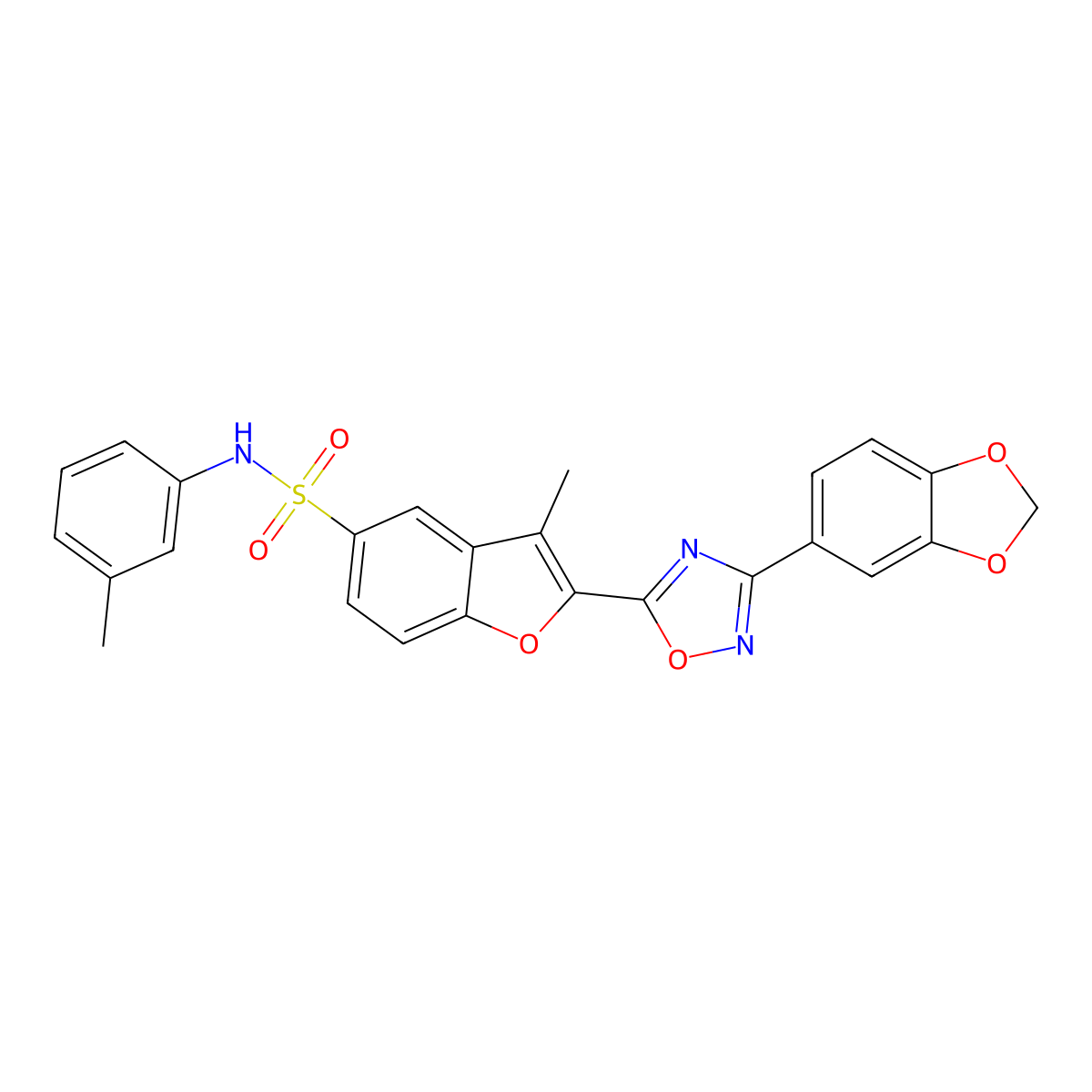 2-(3-(benzo[d][1,3]dioxol-5-yl)-1,2,4-oxadiazol-5-yl)-3-methyl-N-(m-tolyl)benzofuran-5-sulfonamide molecular structure, CAS 1040635-79-7