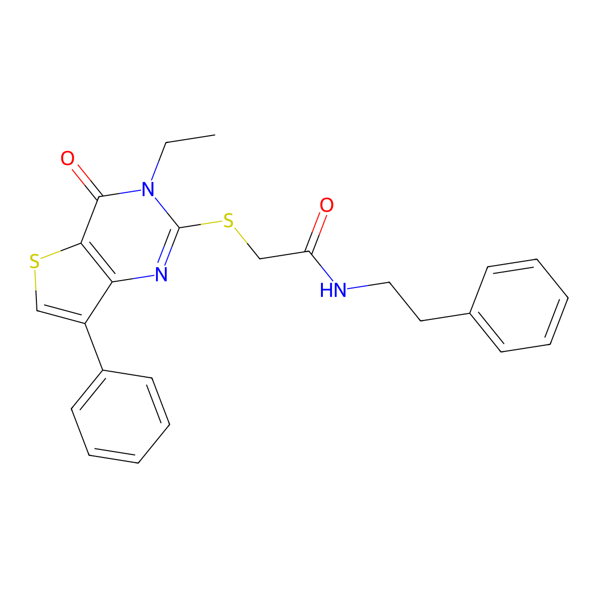 2-({3-ethyl-4-oxo-7-phenyl-3H,4H-thieno[3,2-d]pyrimidin-2-yl}sulfanyl)-N-(2-phenylethyl)acetamide molecular structure, CAS 1040635-81-1