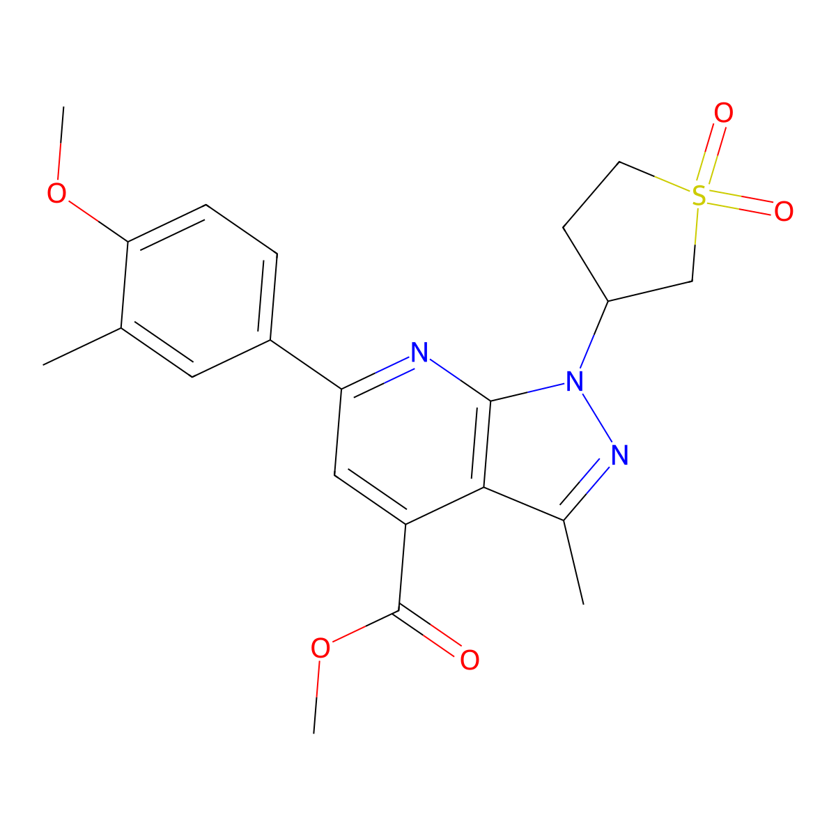 methyl 1-(1,1-dioxidotetrahydrothiophen-3-yl)-6-(4-methoxy-3-methylphenyl)-3-methyl-1H-pyrazolo[3,4-b]pyridine-4-carboxylate molecular structure, CAS 1040635-82-2