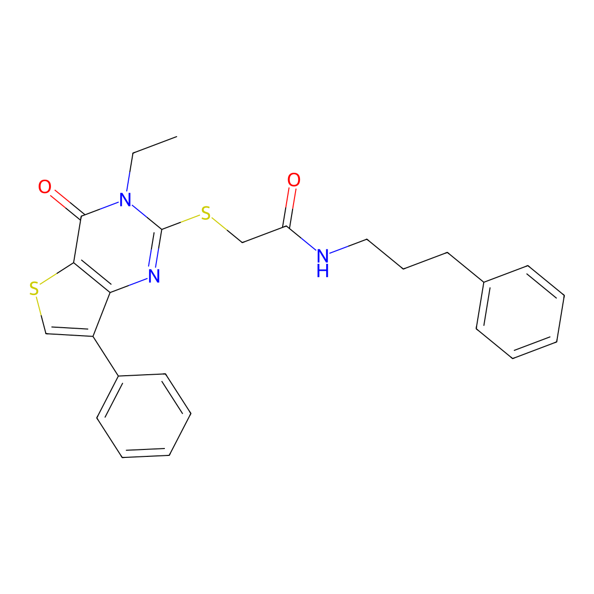 2-({3-ethyl-4-oxo-7-phenyl-3H,4H-thieno[3,2-d]pyrimidin-2-yl}sulfanyl)-N-(3-phenylpropyl)acetamide molecular structure, CAS 1040635-89-9