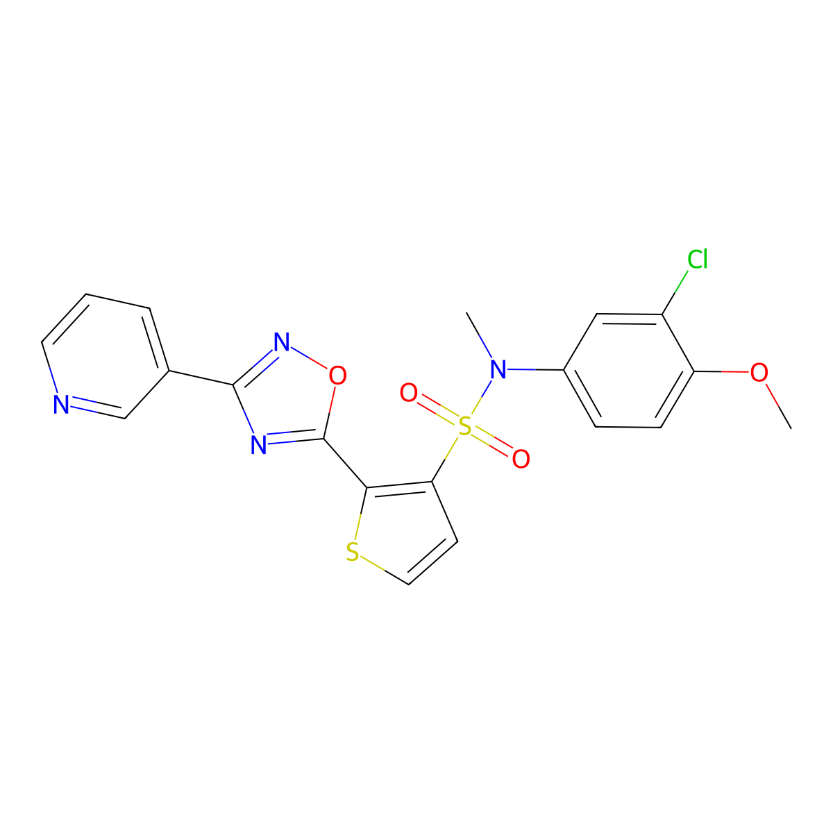 N-(3-chloro-4-methoxyphenyl)-N-methyl-2-[3-(pyridin-3-yl)-1,2,4-oxadiazol-5-yl]thiophene-3-sulfonamide molecular structure, CAS 1040635-92-4
