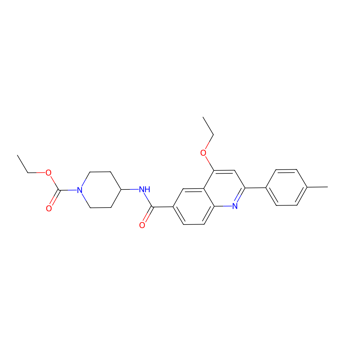 Ethyl 4-[4-ethoxy-2-(4-methylphenyl)quinoline-6-amido]piperidine-1-carboxylate molecular structure, CAS 1040636-00-7