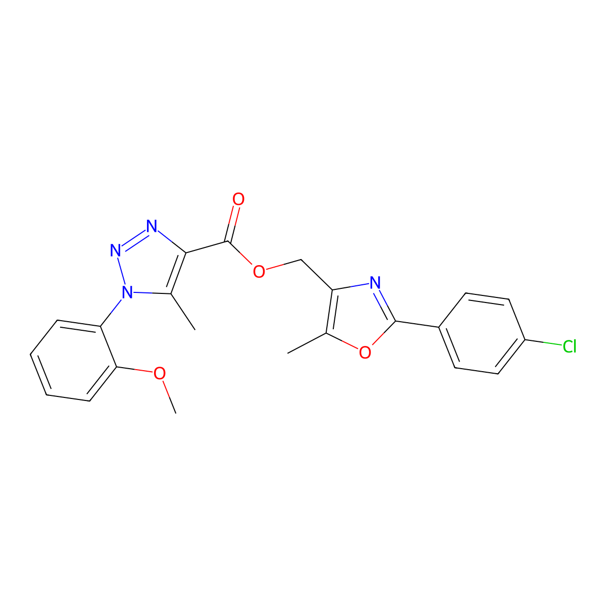 [2-(4-chlorophenyl)-5-methyl-1,3-oxazol-4-yl]methyl 1-(2-methoxyphenyl)-5-methyl-1H-1,2,3-triazole-4-carboxylate molecular structure, CAS 1040636-03-0