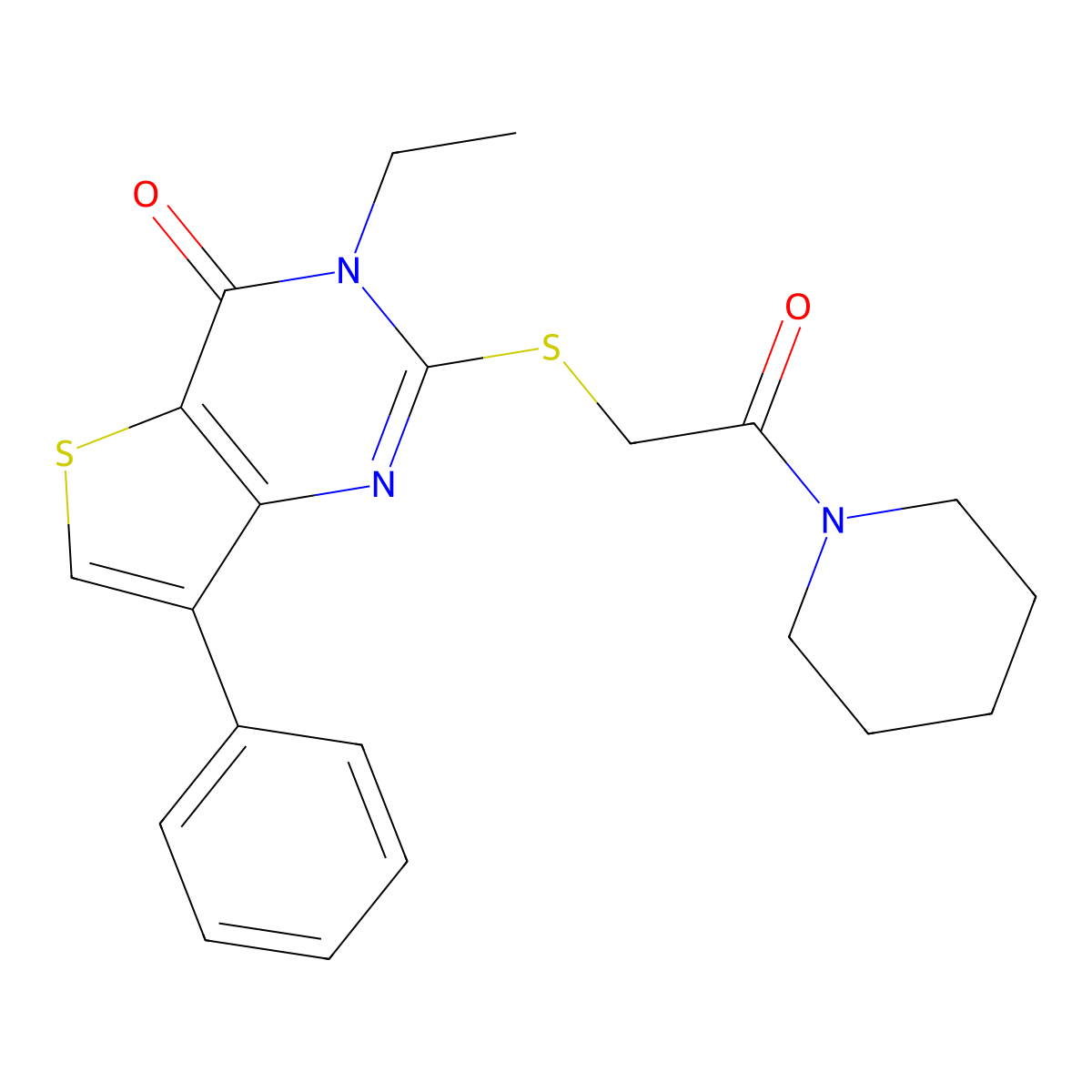3-ethyl-2-{[2-oxo-2-(piperidin-1-yl)ethyl]sulfanyl}-7-phenyl-3H,4H-thieno[3,2-d]pyrimidin-4-one molecular structure, CAS 1040636-05-2