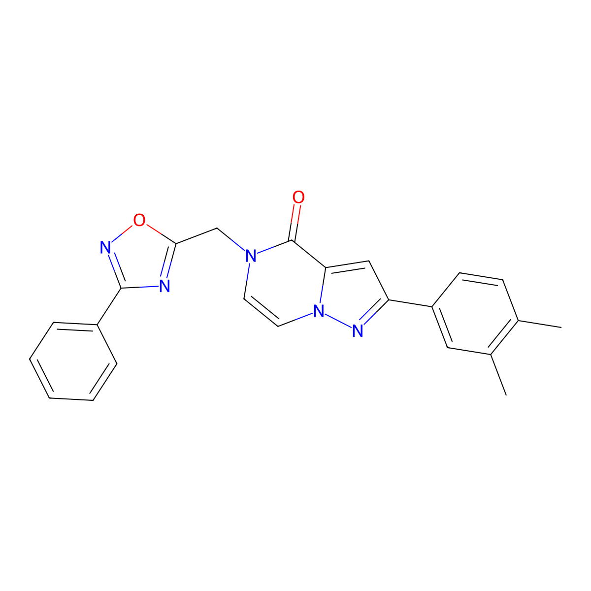 2-(3,4-dimethylphenyl)-5-[(3-phenyl-1,2,4-oxadiazol-5-yl)methyl]-4H,5H-pyrazolo[1,5-a]pyrazin-4-one molecular structure, CAS 1040636-07-4