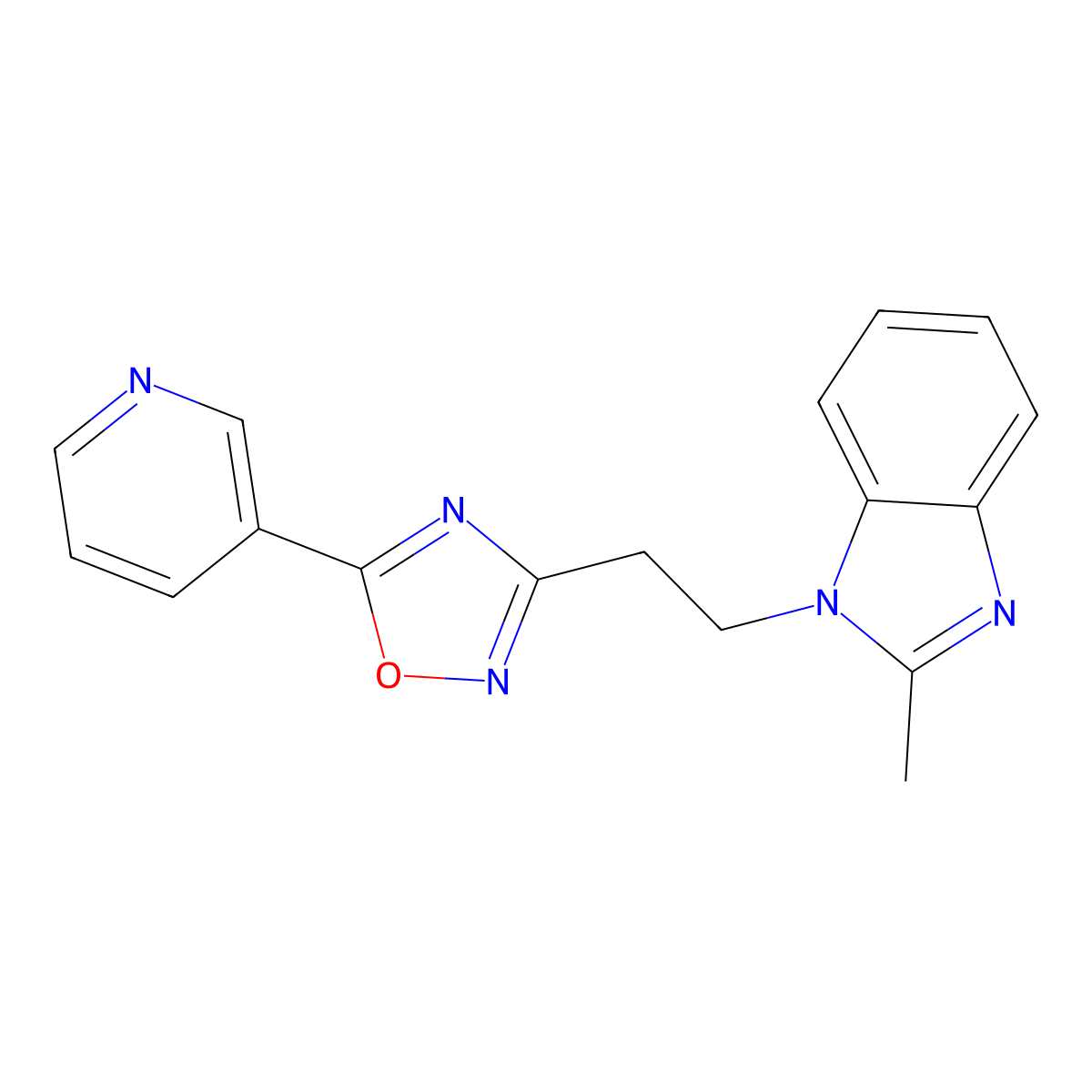 2-methyl-1-{2-[5-(pyridin-3-yl)-1,2,4-oxadiazol-3-yl]ethyl}-1H-benzimidazole molecular structure, CAS 1040636-17-6