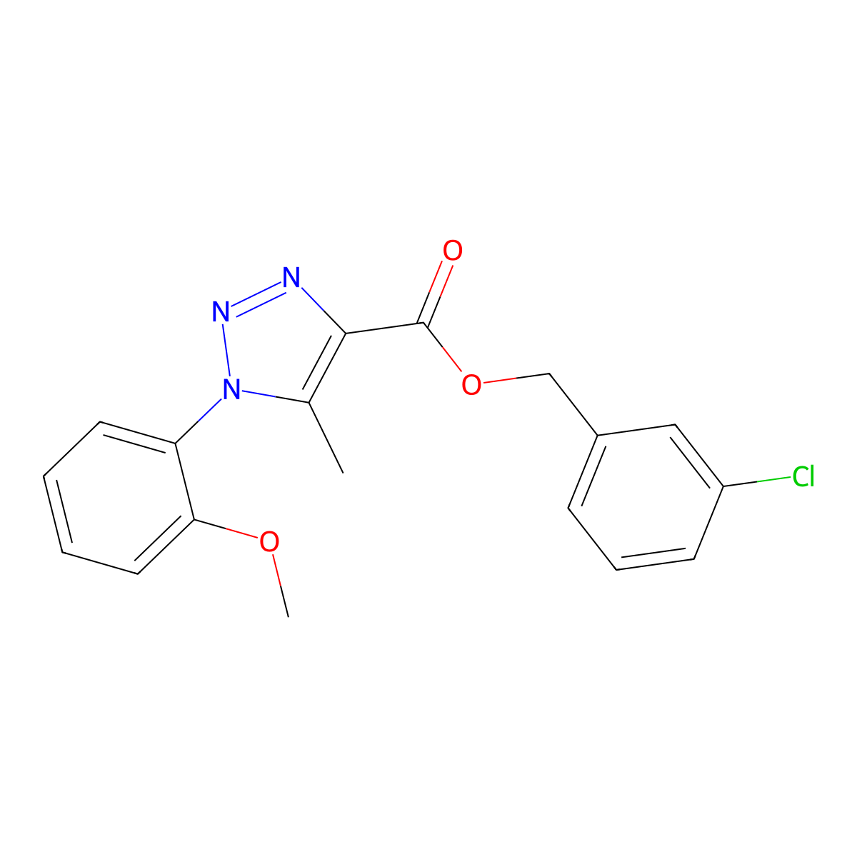 (3-chlorophenyl)methyl 1-(2-methoxyphenyl)-5-methyl-1H-1,2,3-triazole-4-carboxylate molecular structure, CAS 1040636-19-8
