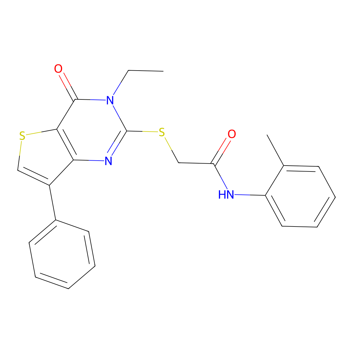 2-[(3-ethyl-4-oxo-7-phenyl-3,4-dihydrothieno[3,2-d]pyrimidin-2-yl)thio]-N-(2-methylphenyl)acetamide molecular structure, CAS 1040636-21-2