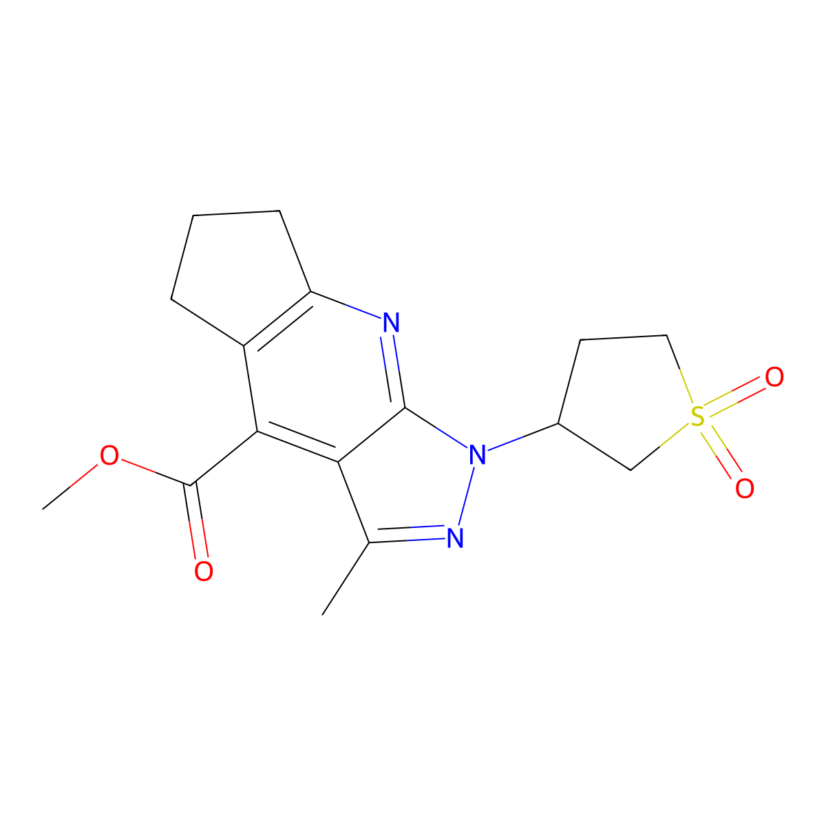 Methyl 1-(1,1-dioxidotetrahydrothiophen-3-yl)-3-methyl-1,5,6,7-tetrahydrocyclopenta[b]pyrazolo[4,3-e]pyridine-4-carboxylate molecular structure, CAS 1040636-22-3