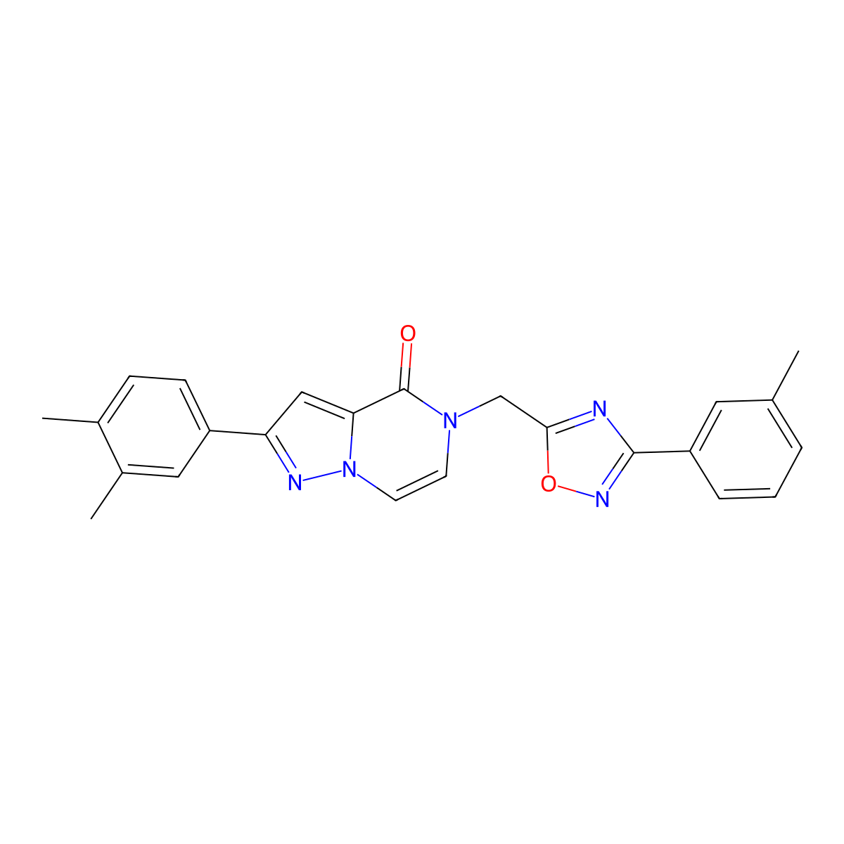 2-(3,4-dimethylphenyl)-5-{[3-(3-methylphenyl)-1,2,4-oxadiazol-5-yl]methyl}-4H,5H-pyrazolo[1,5-a]pyrazin-4-one molecular structure, CAS 1040636-23-4