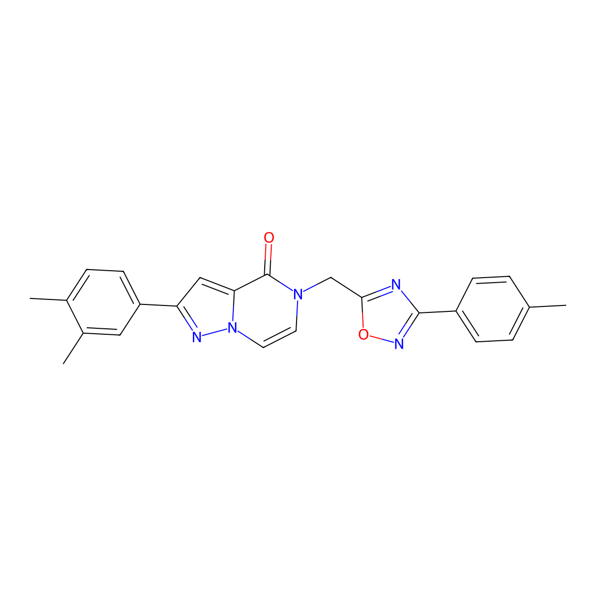 2-(3,4-dimethylphenyl)-5-{[3-(4-methylphenyl)-1,2,4-oxadiazol-5-yl]methyl}-4H,5H-pyrazolo[1,5-a]pyrazin-4-one molecular structure, CAS 1040636-31-4