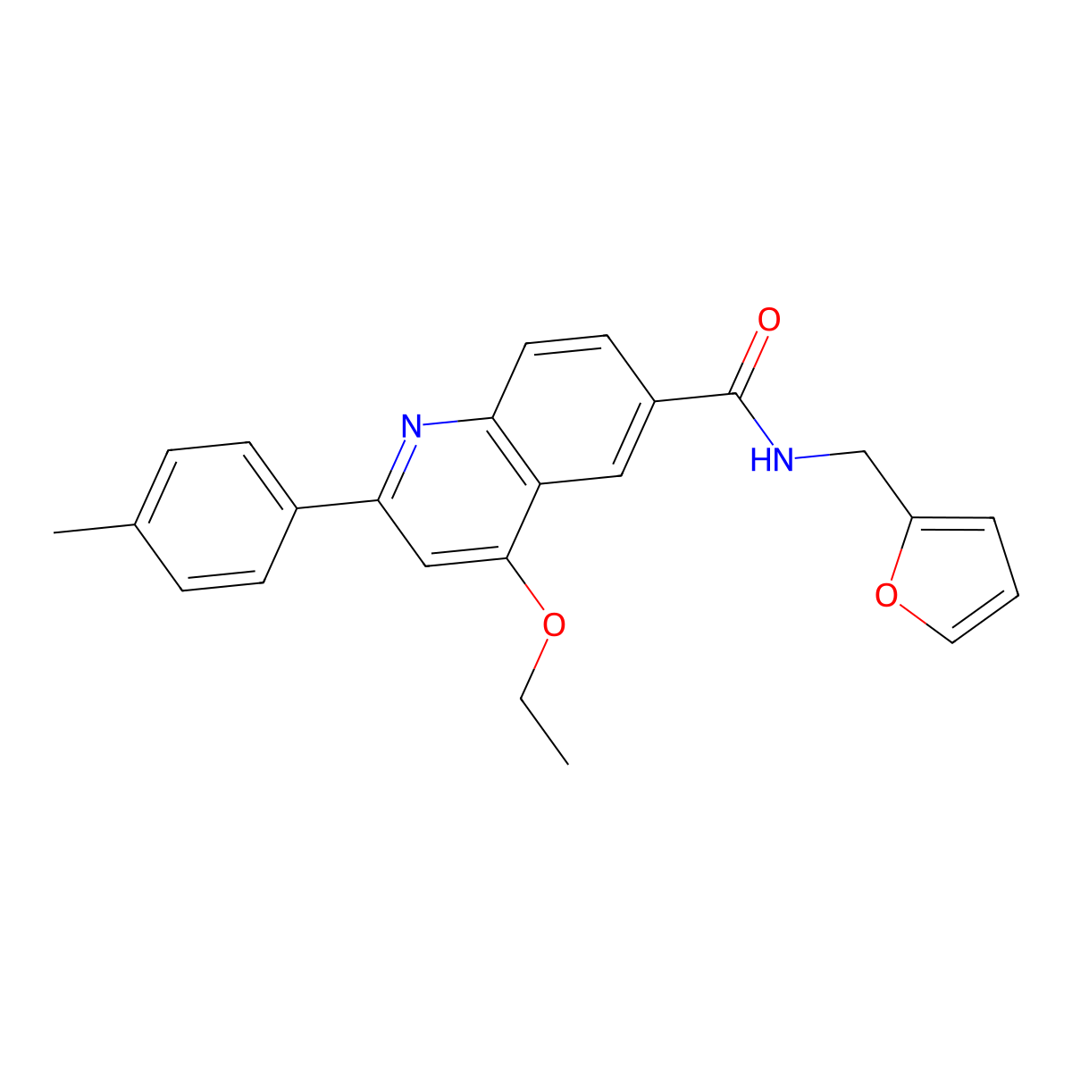 4-ethoxy-N-(furan-2-ylmethyl)-2-(p-tolyl)quinoline-6-carboxamide molecular structure, CAS 1040636-32-5