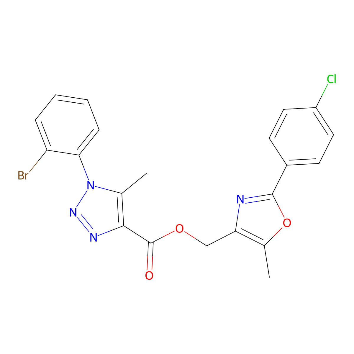 [2-(4-chlorophenyl)-5-methyl-1,3-oxazol-4-yl]methyl 1-(2-bromophenyl)-5-methyl-1H-1,2,3-triazole-4-carboxylate molecular structure, CAS 1040636-35-8