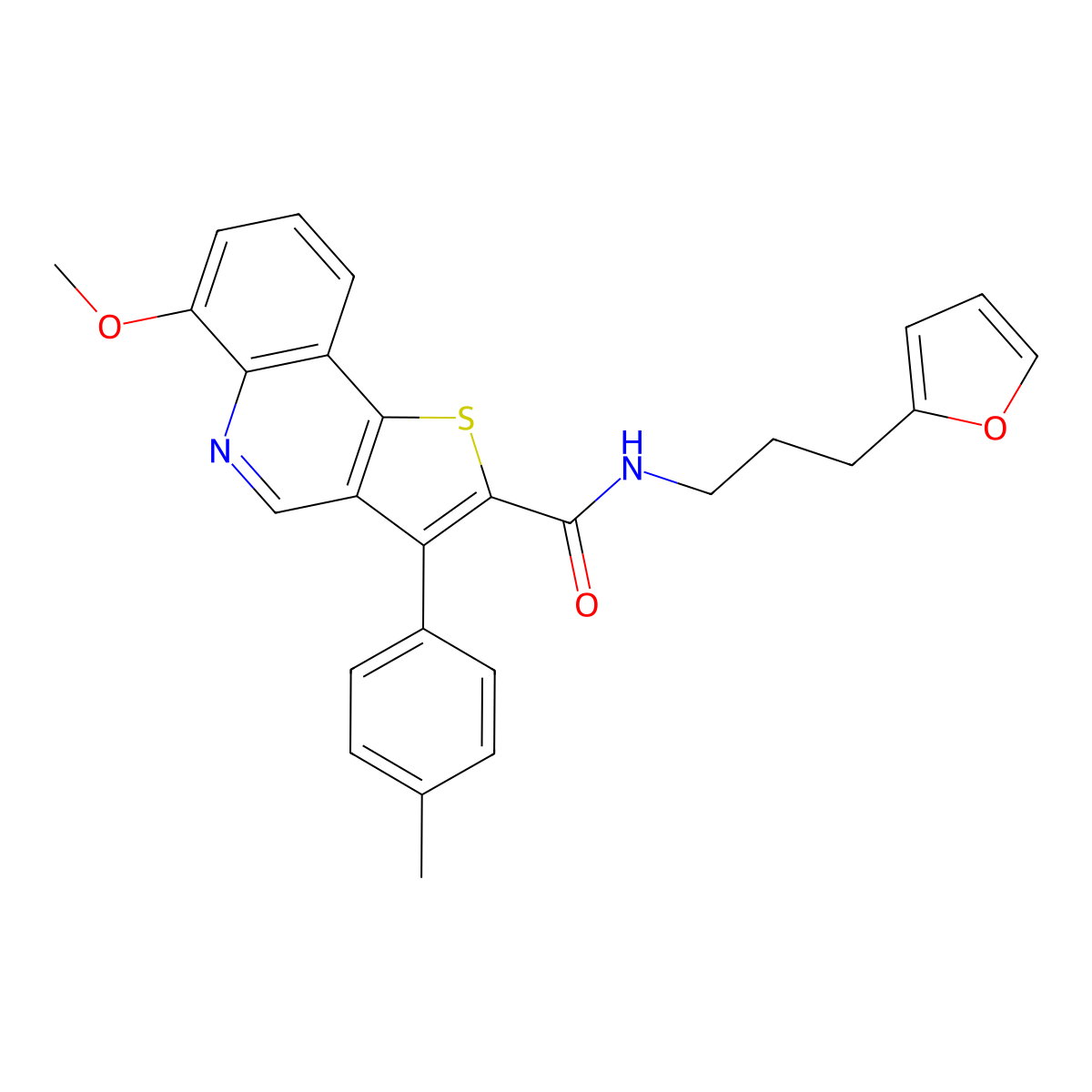 N-[3-(furan-2-yl)propyl]-6-methoxy-3-(4-methylphenyl)thieno[3,2-c]quinoline-2-carboxamide molecular structure, CAS 1040636-40-5